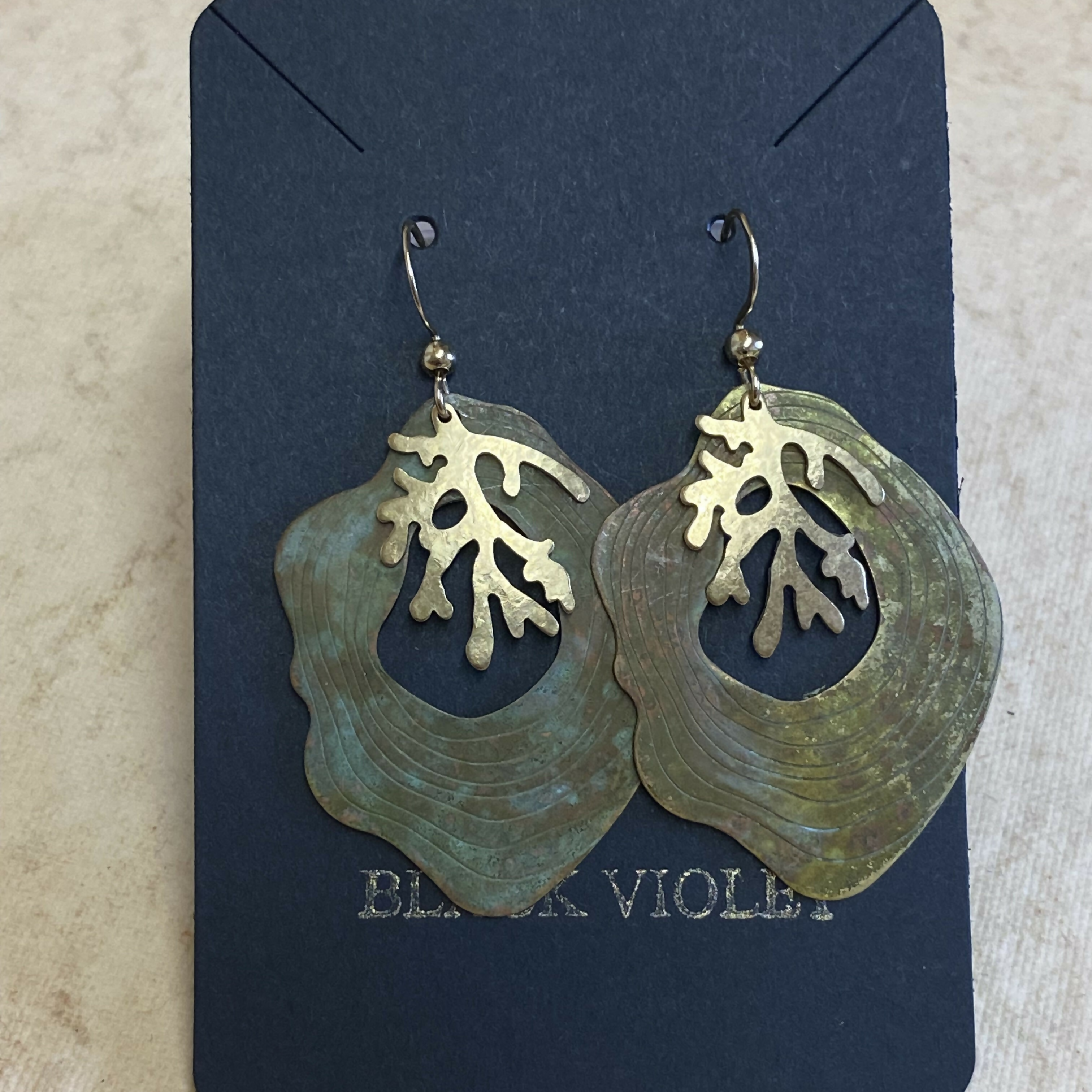 Ocean Coral Brass Patina Earrings