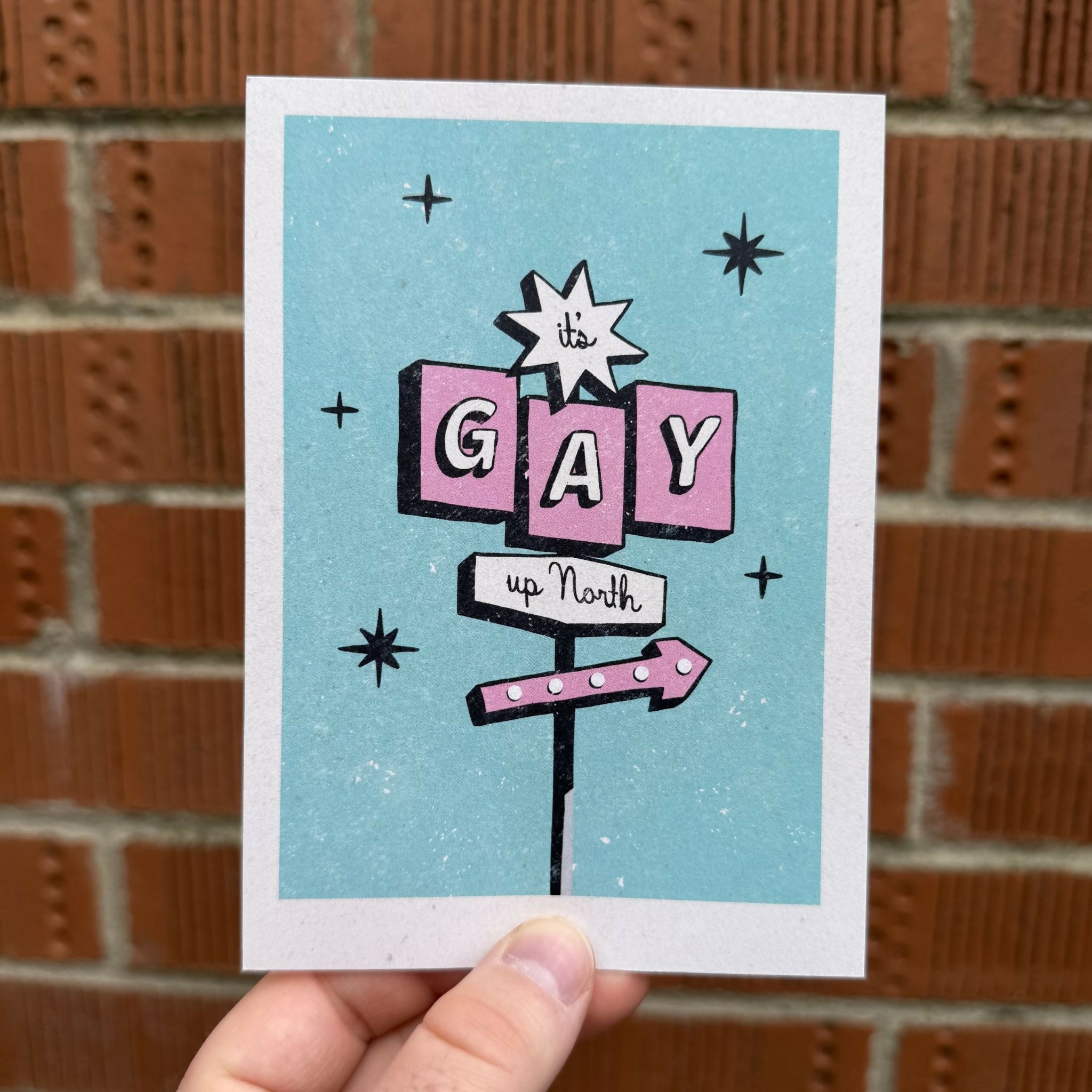'It's Gay up North' Illustrated Postcard