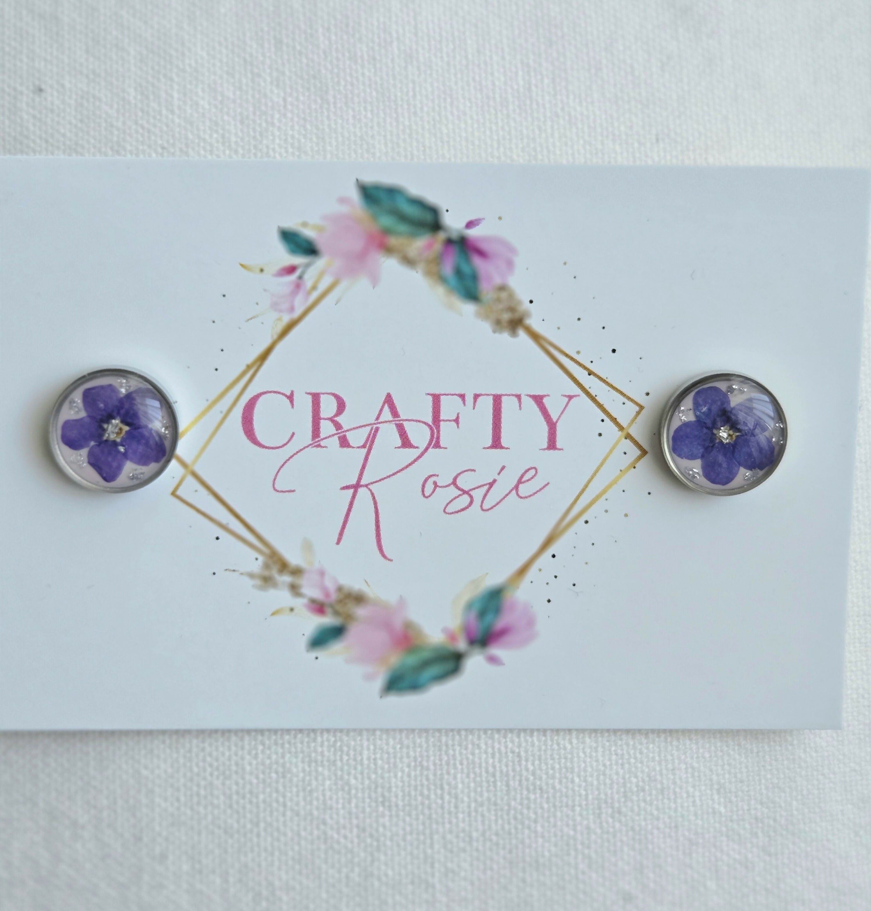 Stainless Steal Real Dried Forget Me Not Stud Earrings