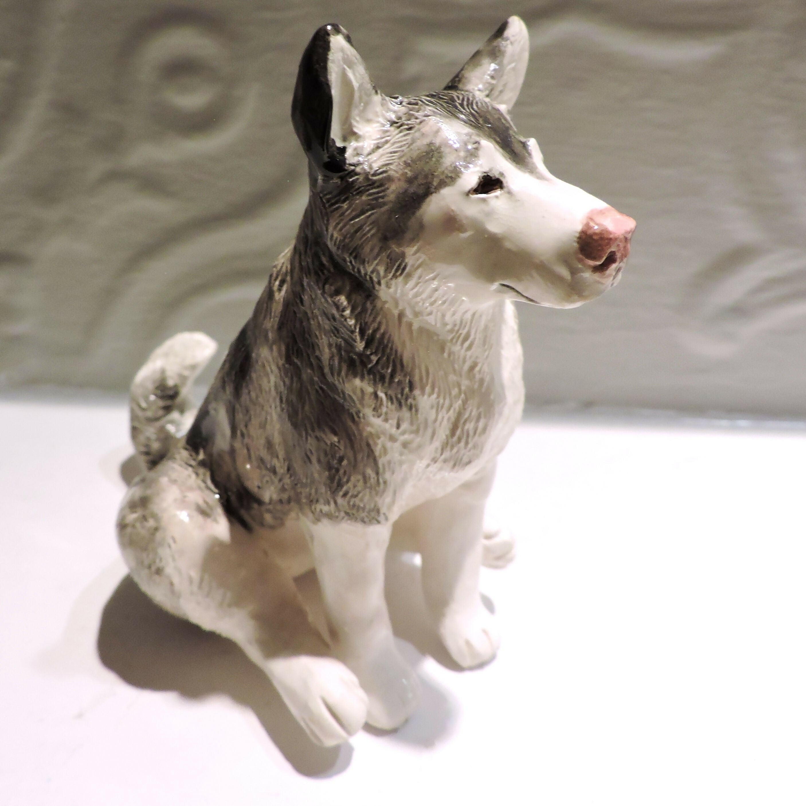 Ceramic Alaskan Malamute Dog Sculpture