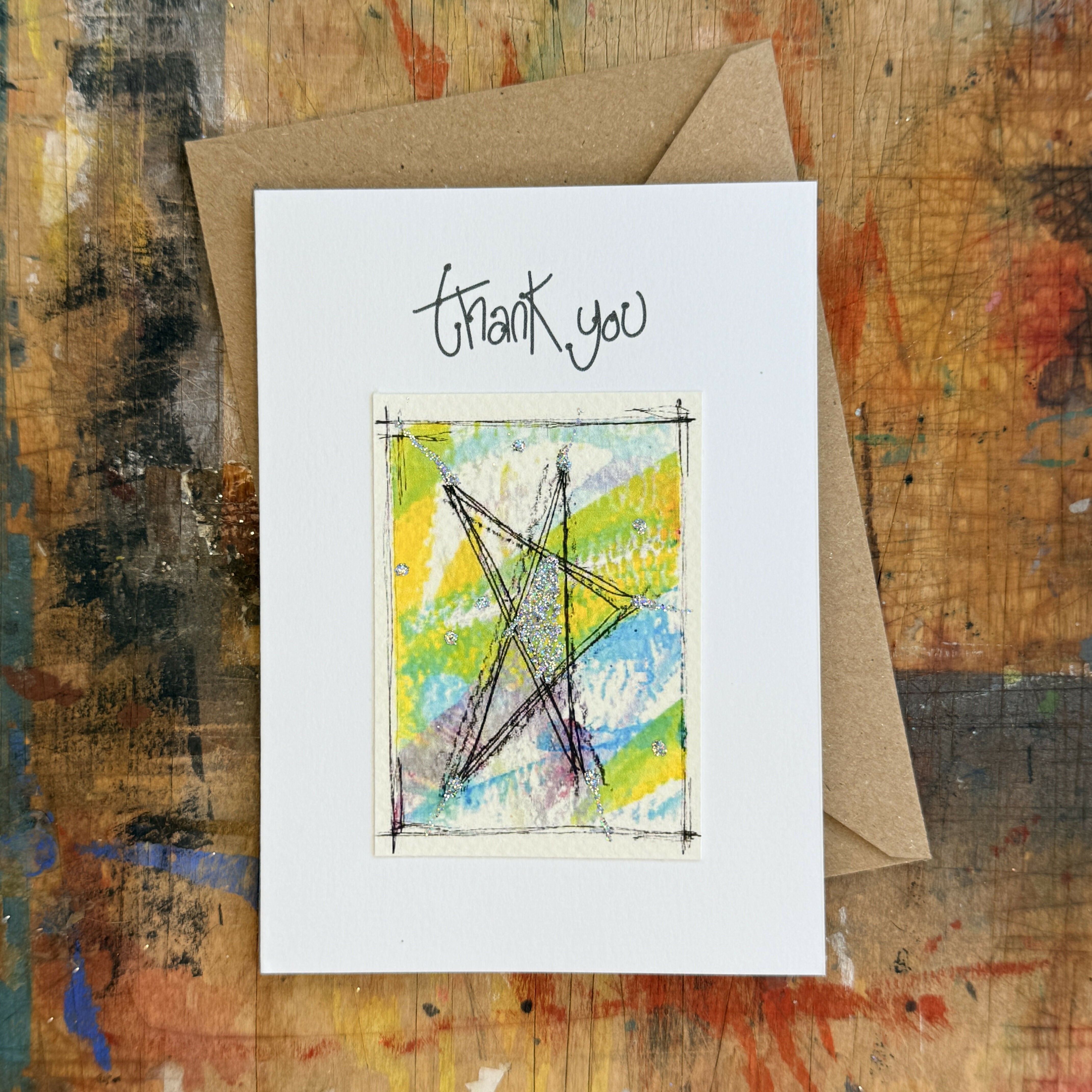 Abstract Sparkle Star Thank You Card in Blue