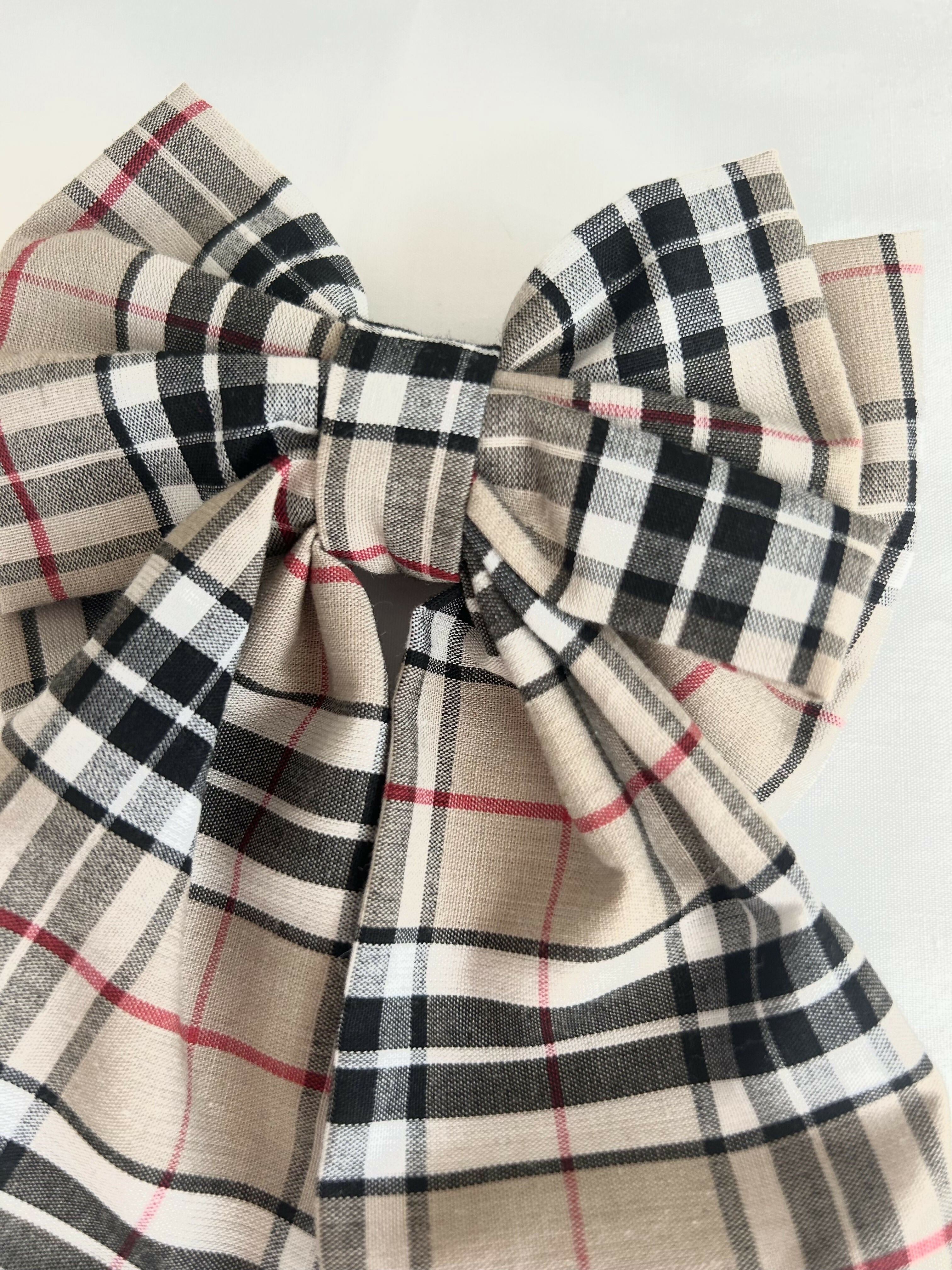Caramel Tartan Christmas Hair Bow with Barrette Clip