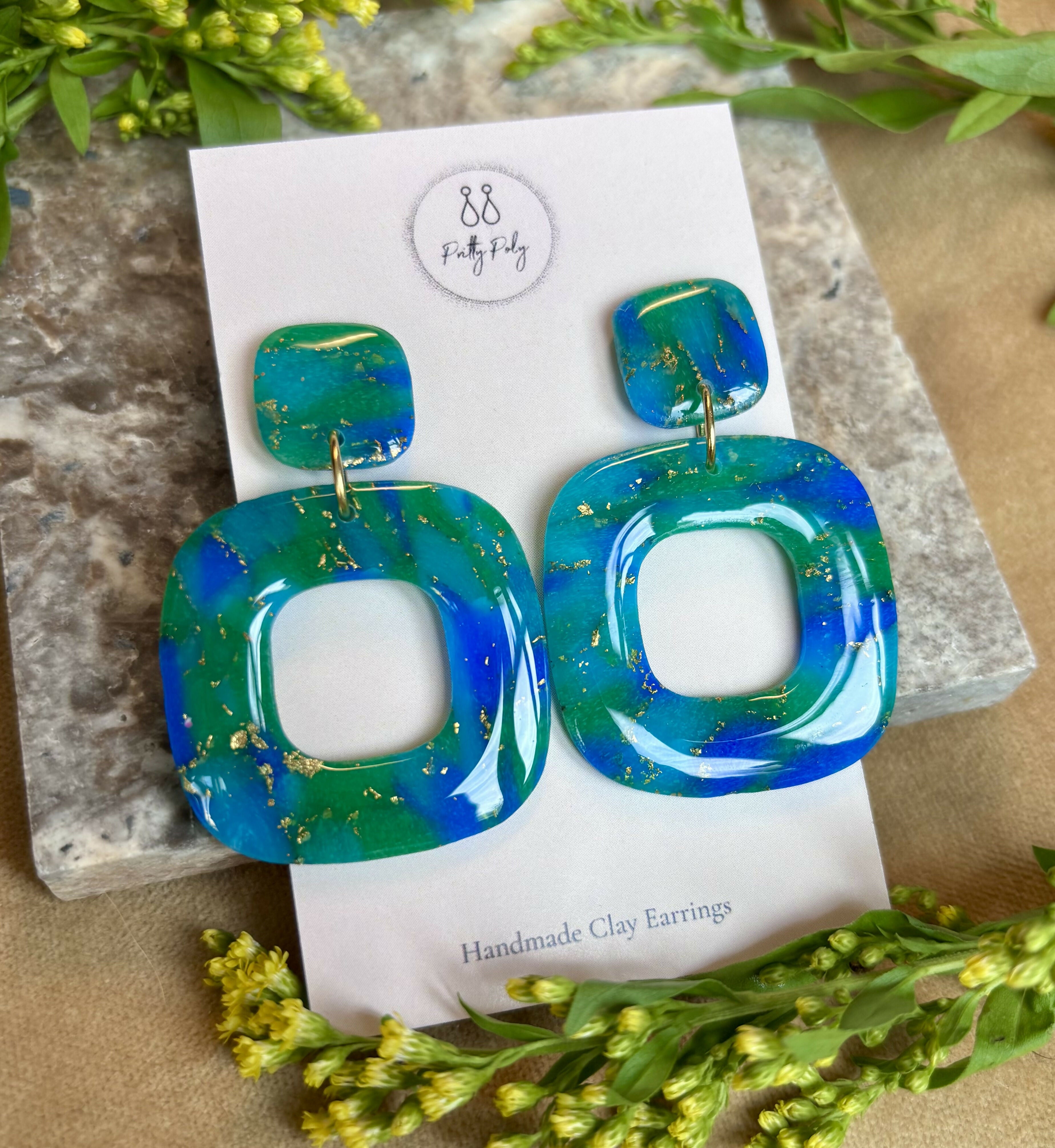 Ocean Dream Collection Square Polymer Clay Earrings