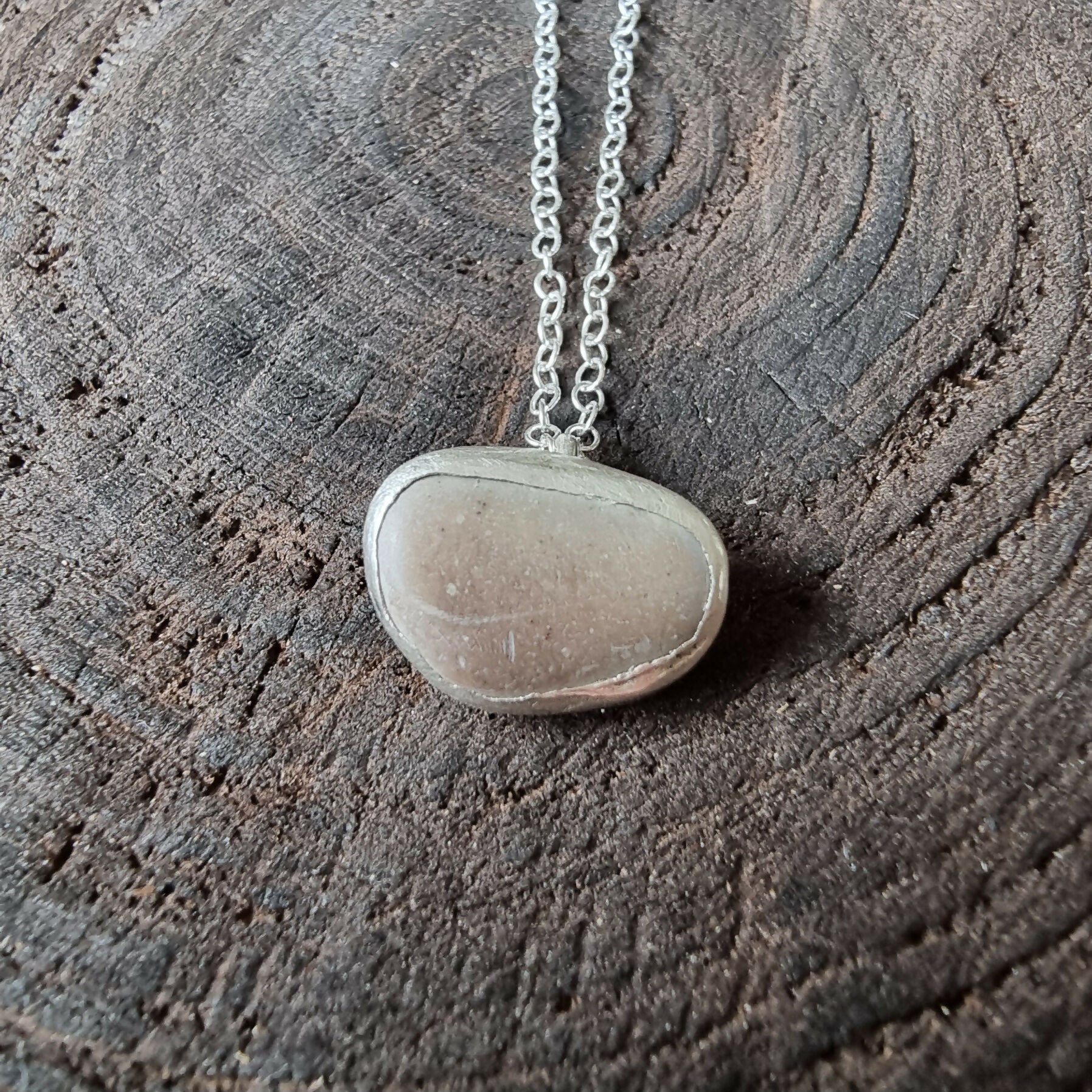 Beach Stone and Silver Pendant