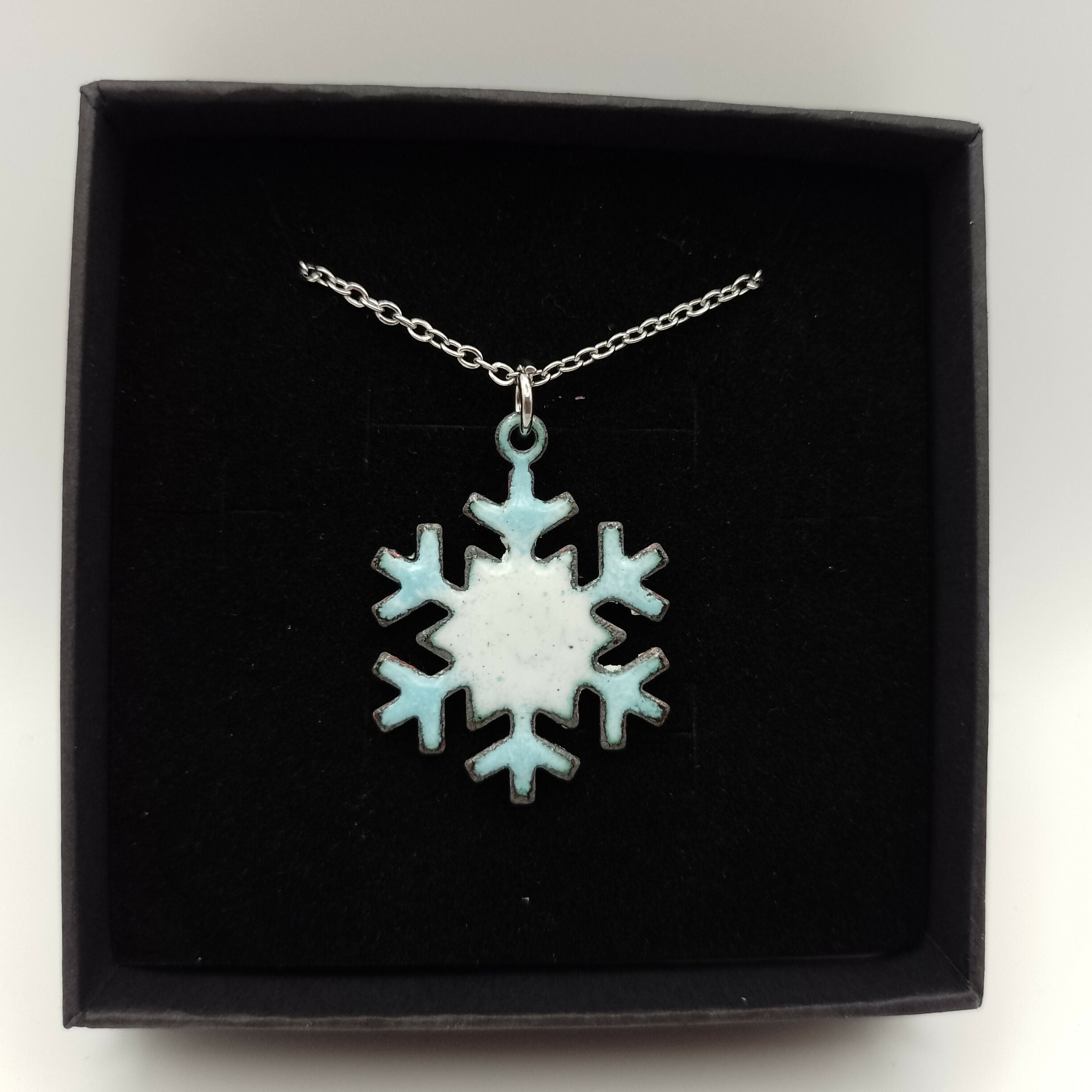 Light Blue and White Enamel Snowflake Pendant