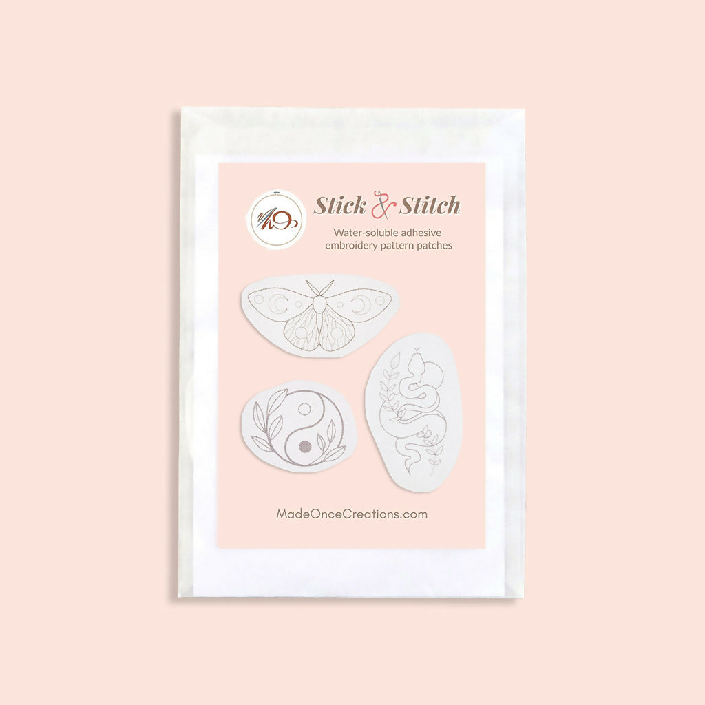 Balance Stick & Stitch Embroidery Patterns Set – Snake, Moth & Yin-Yang Designs