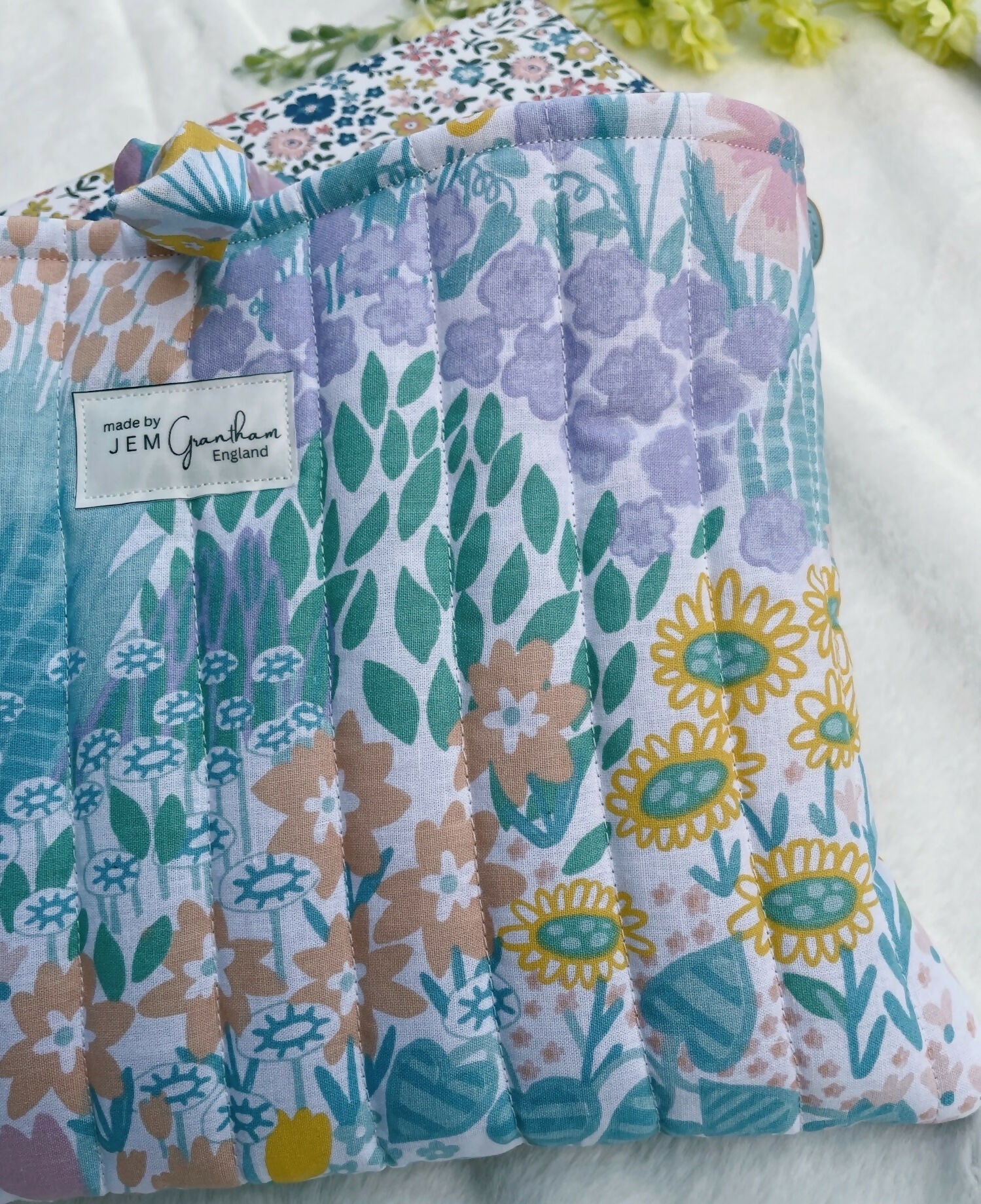 Handmade Quilted Book Sleeves with Ribbon Closure Meadow Prints