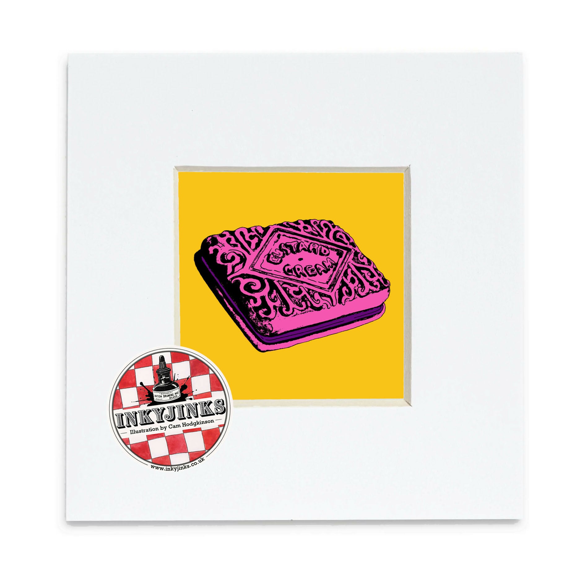4” x 4” Mini Mounted Giclee Print of a Pop Art Custard Cream