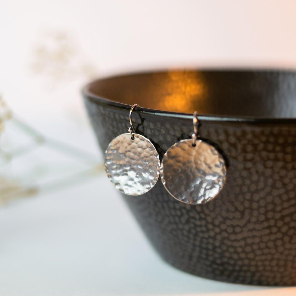 Large Hypoallergenic Hammered Disc Earrings