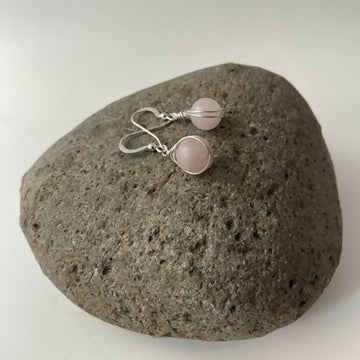 Rose Quartz Drop Earrings, Sterling Silver