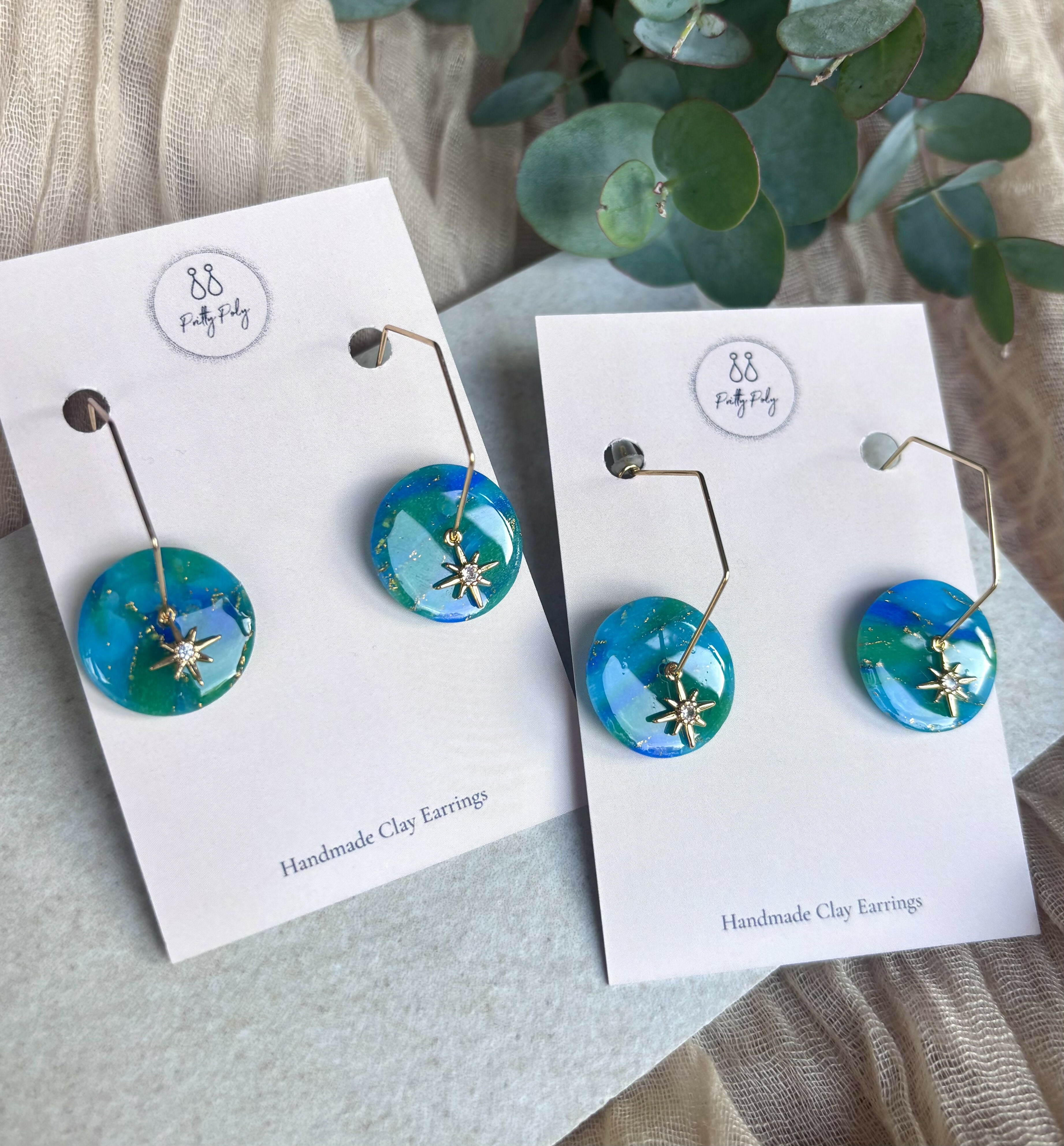 Ocean Dream Collection Polymer Clay Earrings Hexagon Hoops