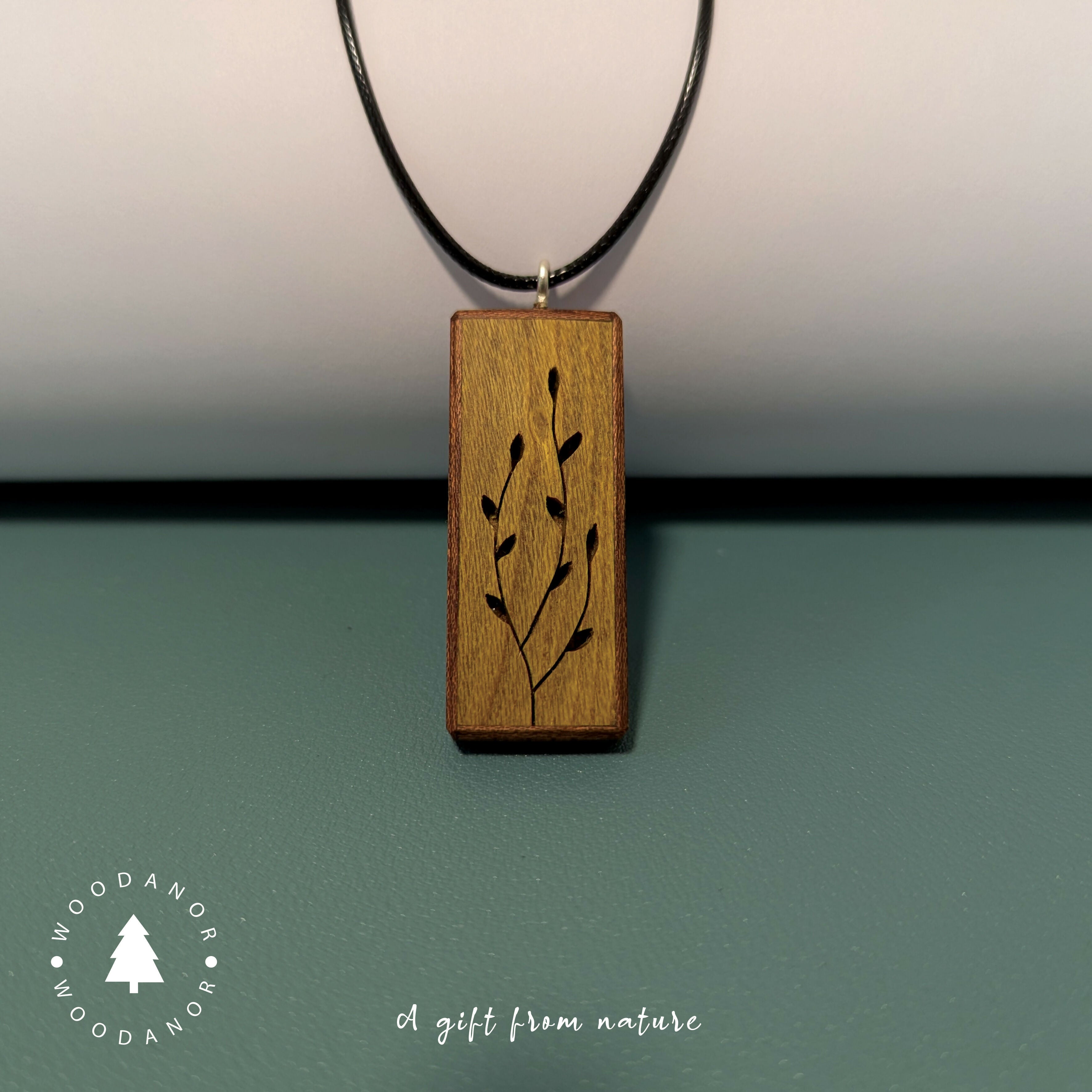 Nature-Inspired Wooden Pendant – Hand-Cut Botanical Design