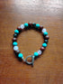 Tibetan Silver Toggle Catch Bracelet with Turquoise, Rose Quartz, Red Sesame Jasper & Faceted Grey Hematite.