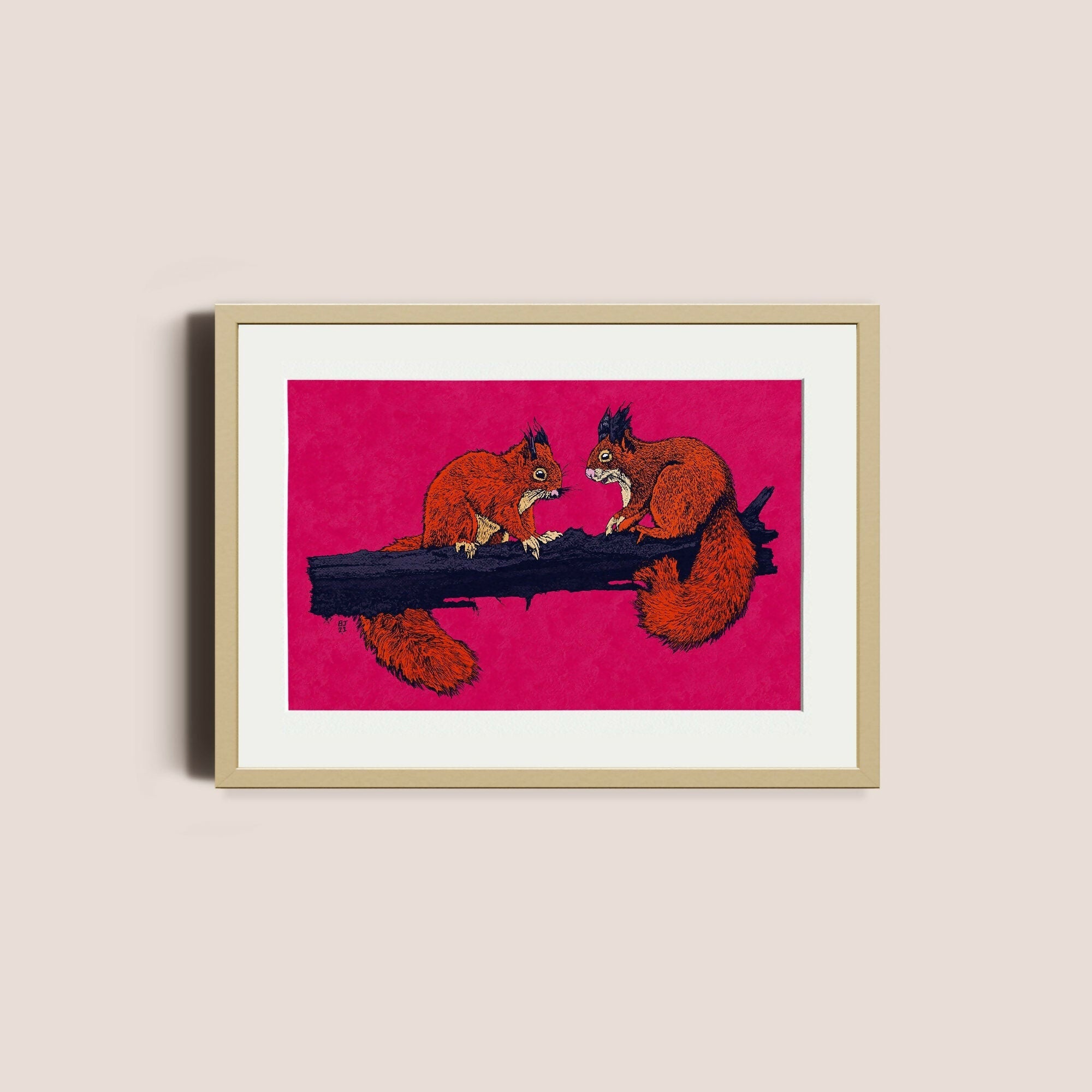 Red Squirrels Art Print – Woodland Wildlife Wall Art