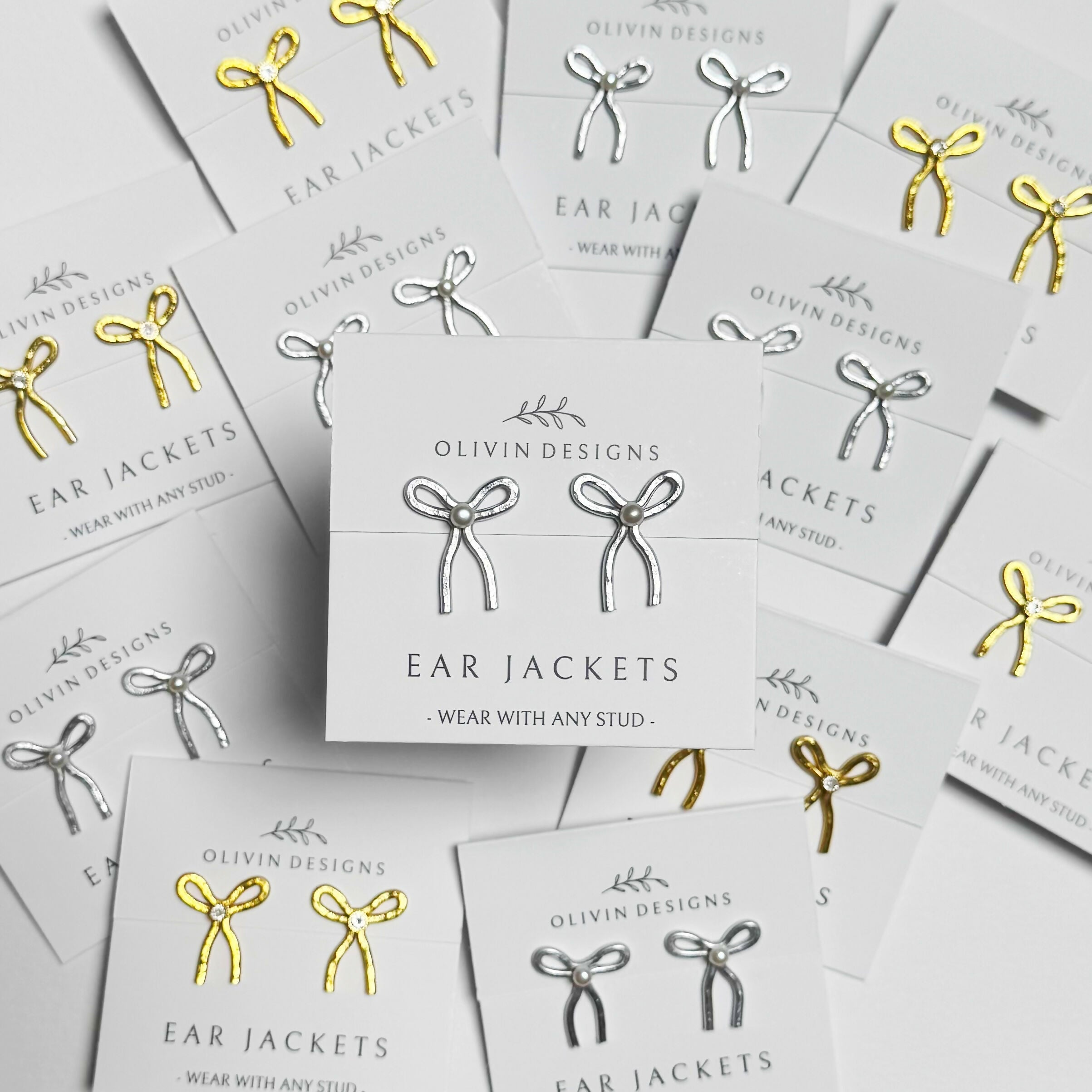 Bow Knot Ear Jacket Earrings: Sterling Silver or 18K Gold Plated Studs