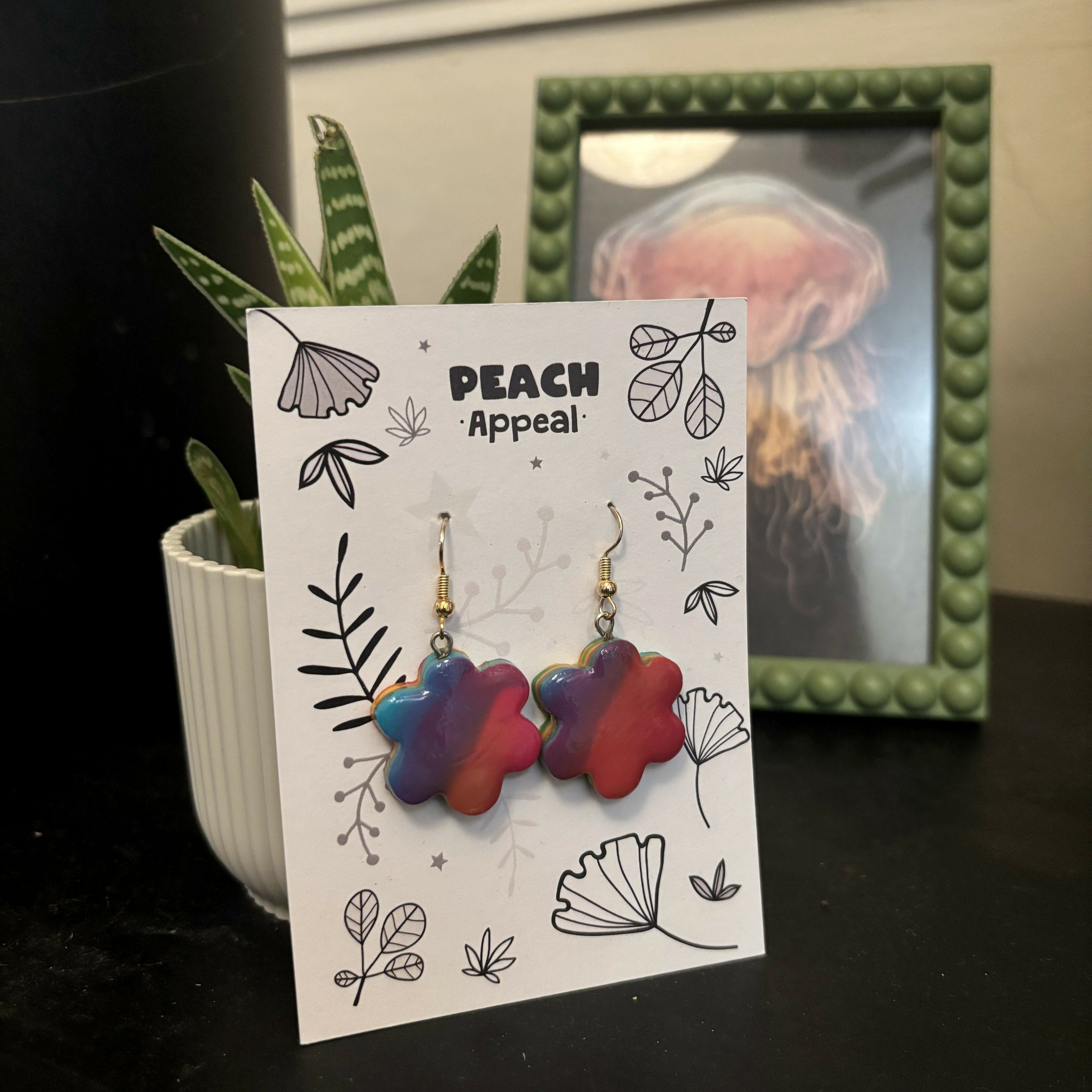 Recycled Polymer Clay Earrings - Rainbow Flower