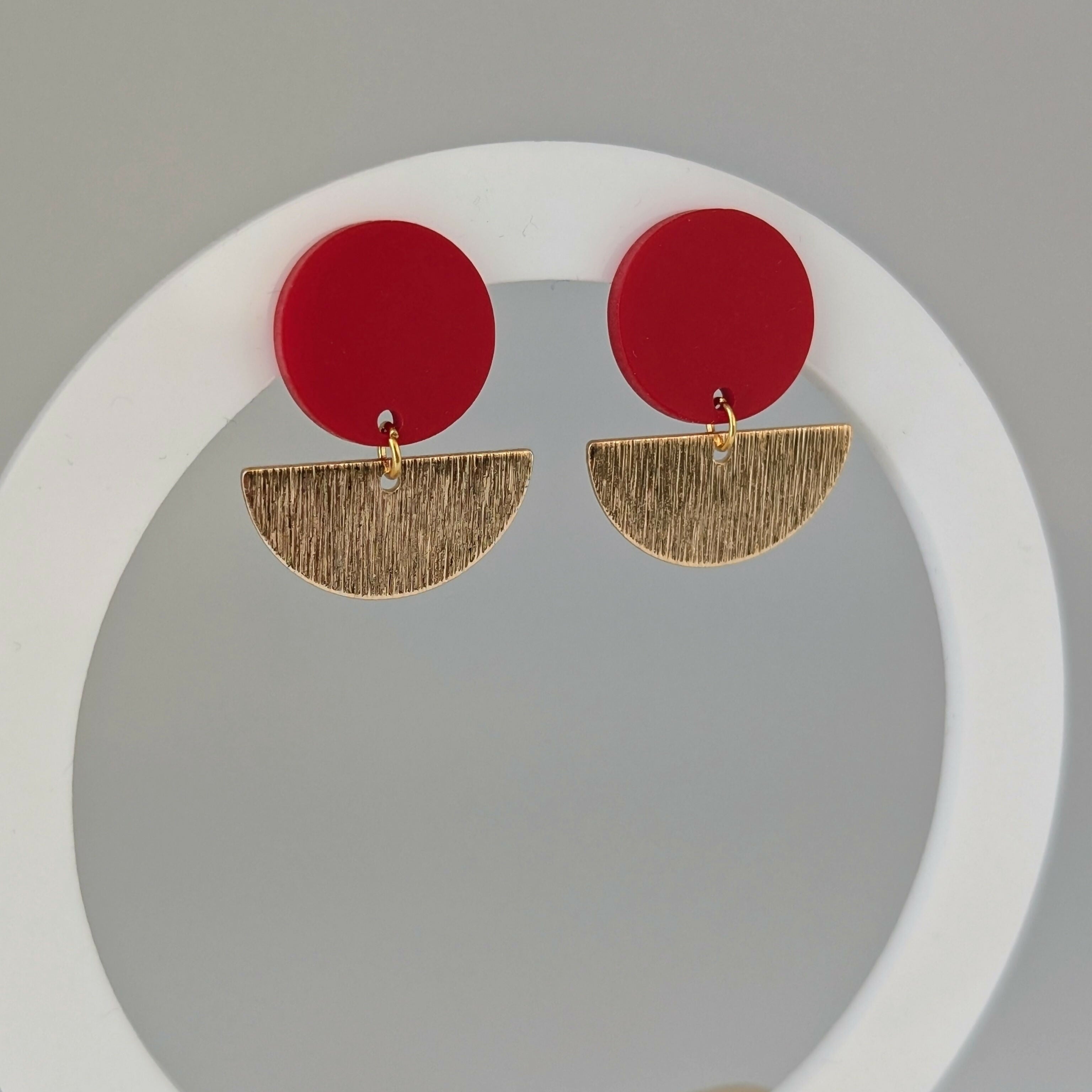 Red Geometric Earrings in Gold or Silver