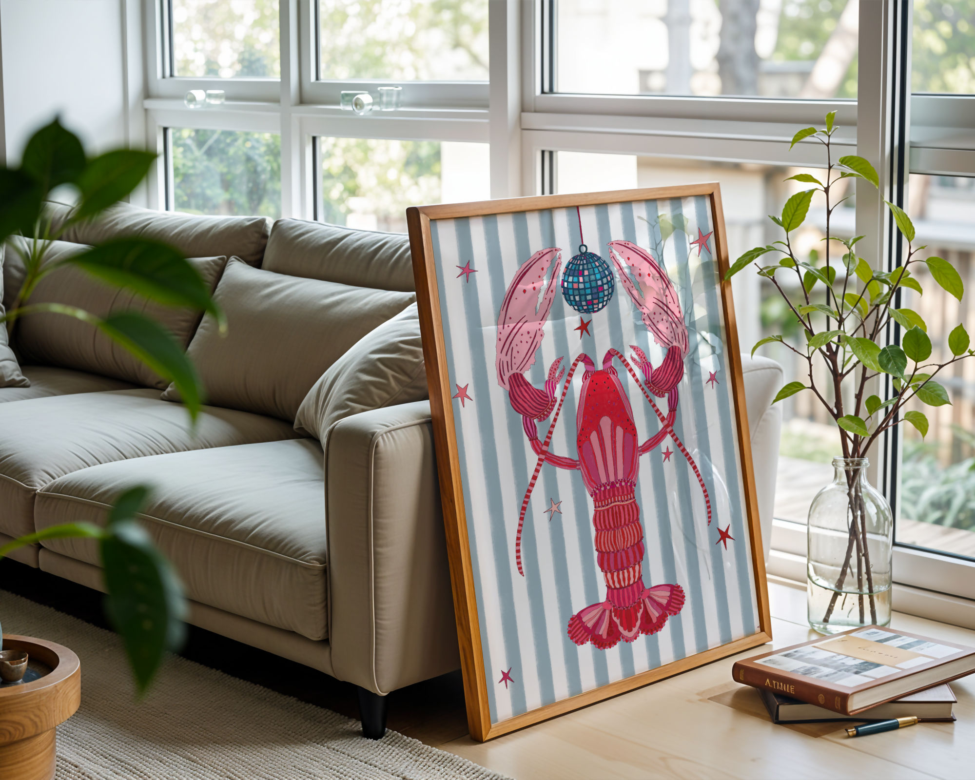 Disco Lobster A4 Hand Illustrated Poster
