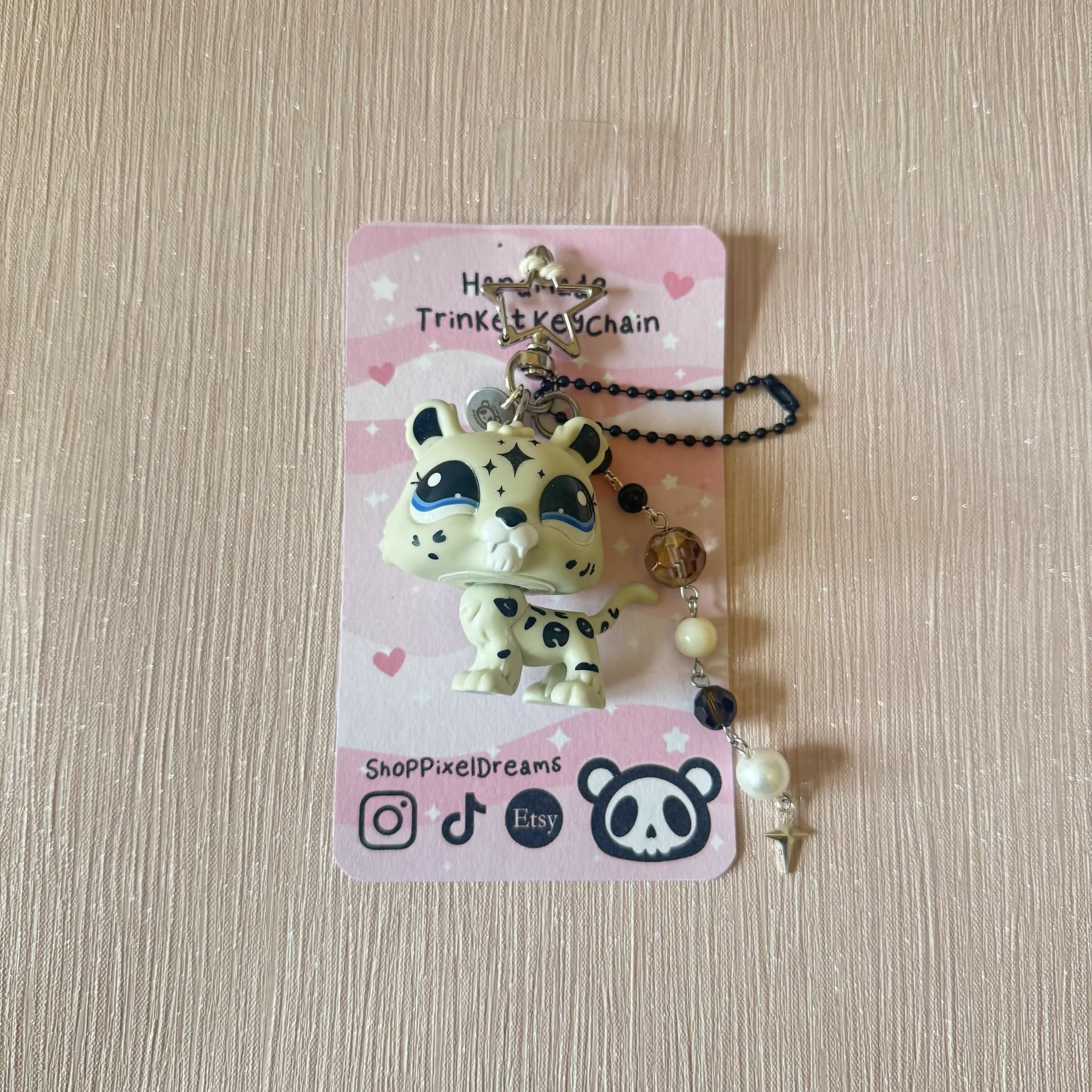 Little Snow Leopard Toy Figure Beaded Trinket Keychain