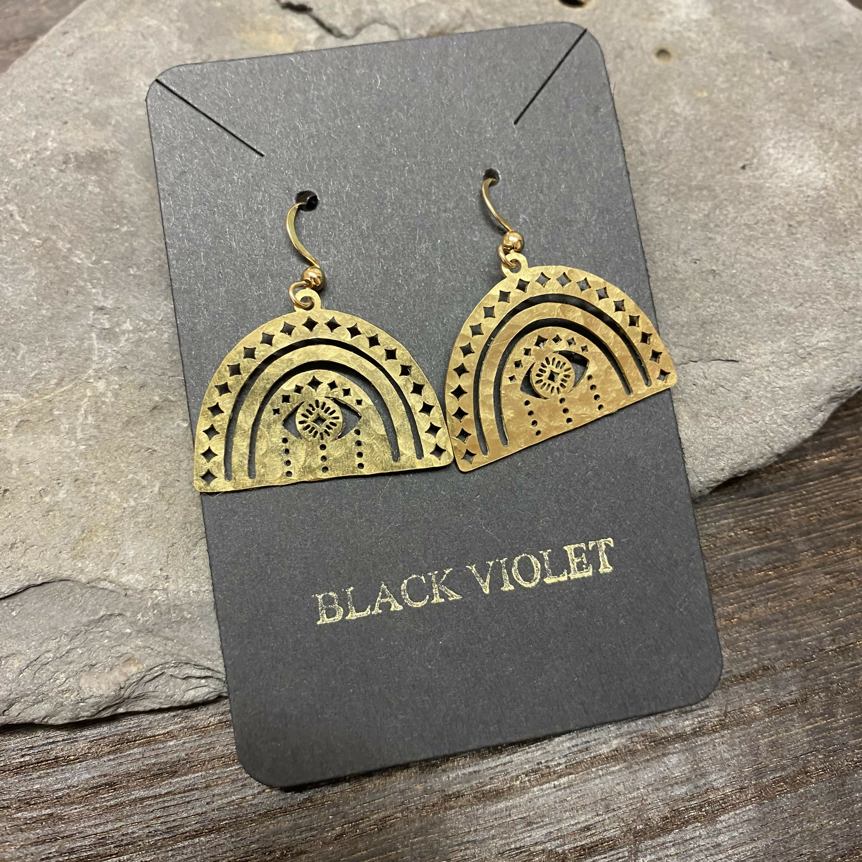 Magical Brass Semi-Circle Hammered Earrings