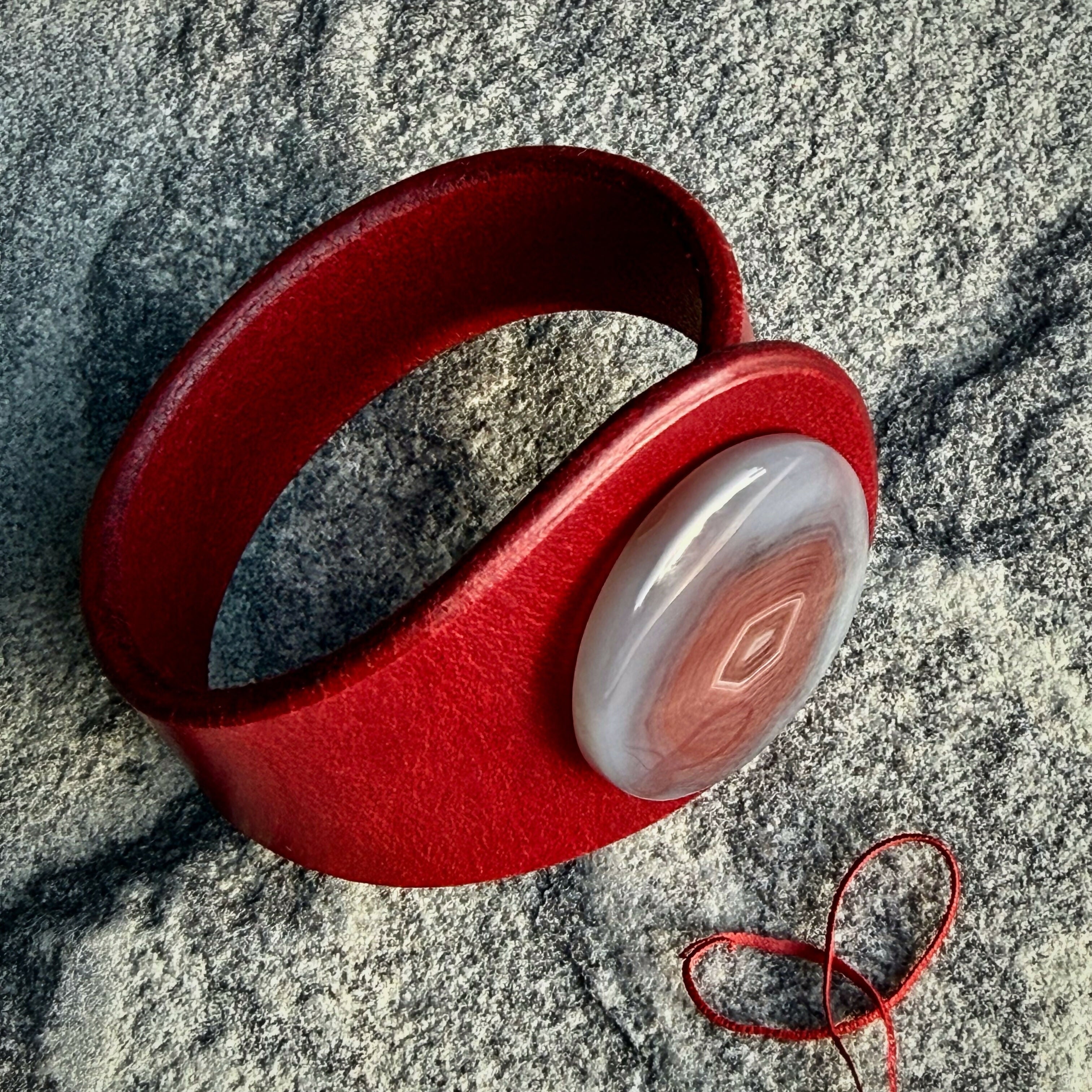 Handcrafted Natural Leather & Botswana Agate Gemstone Bracelet - Size S or M