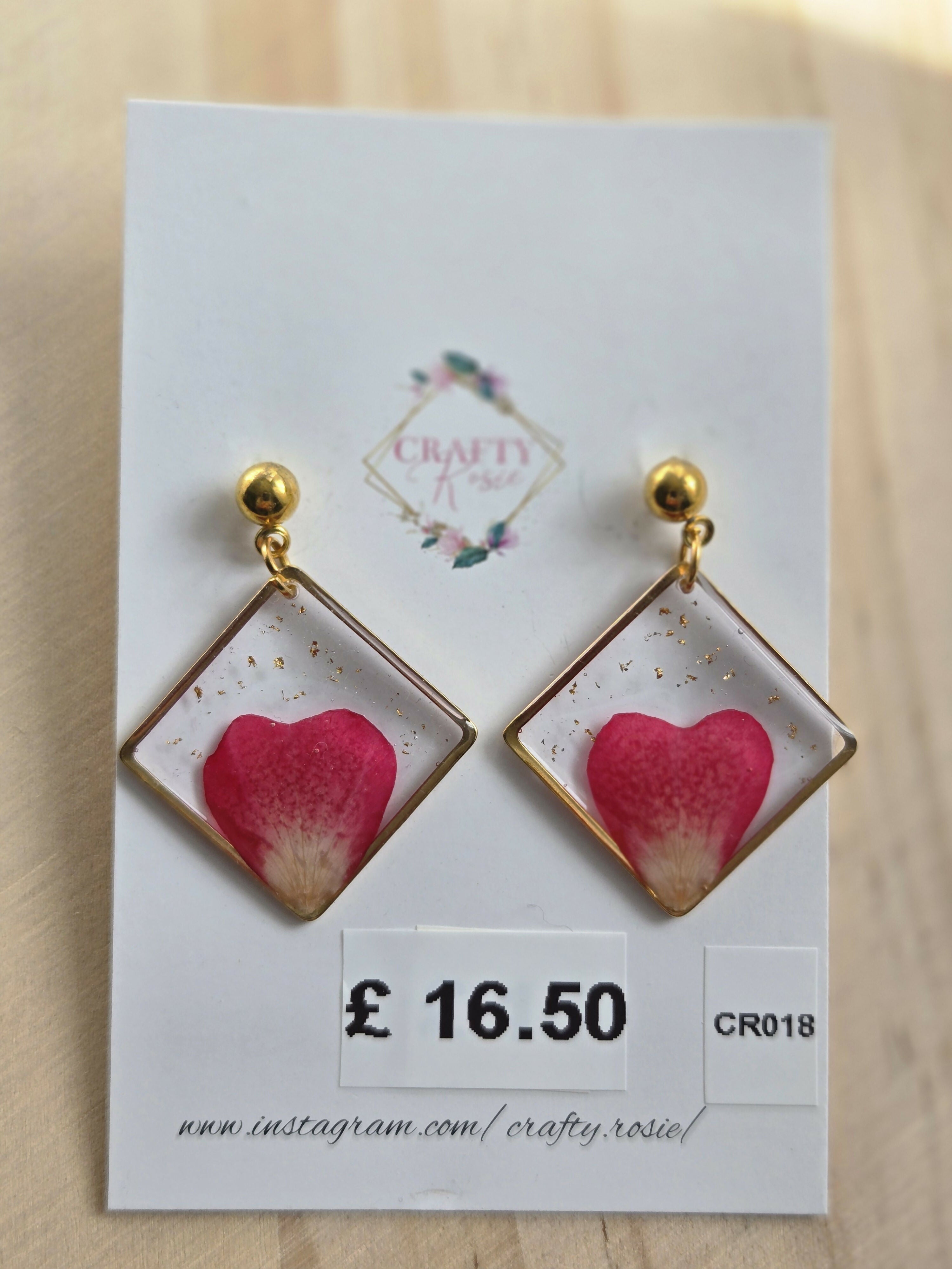 Stainless Steel Real Rose Petal Dangle Earrings