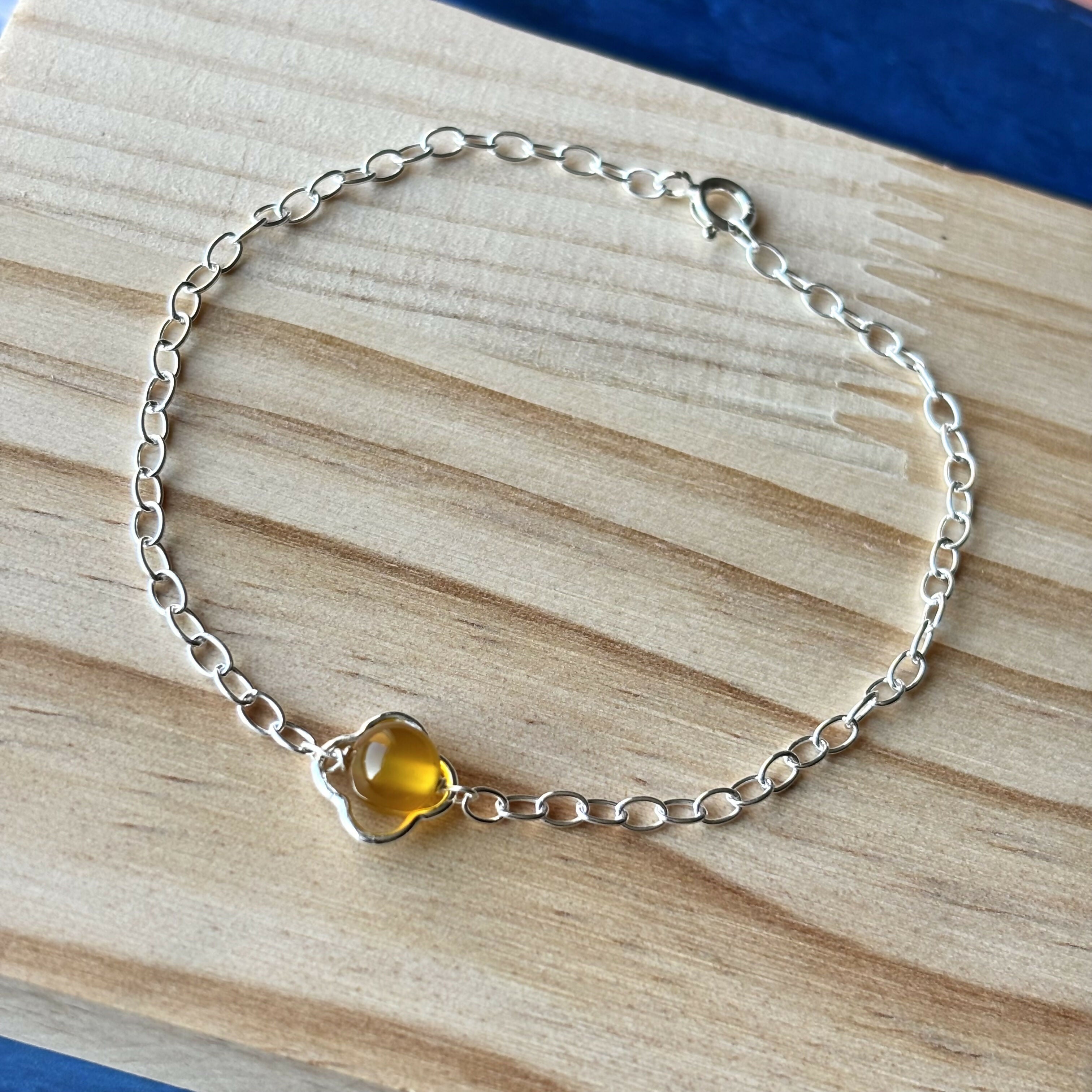 Sterling Silver Clover Gemstone Bracelet