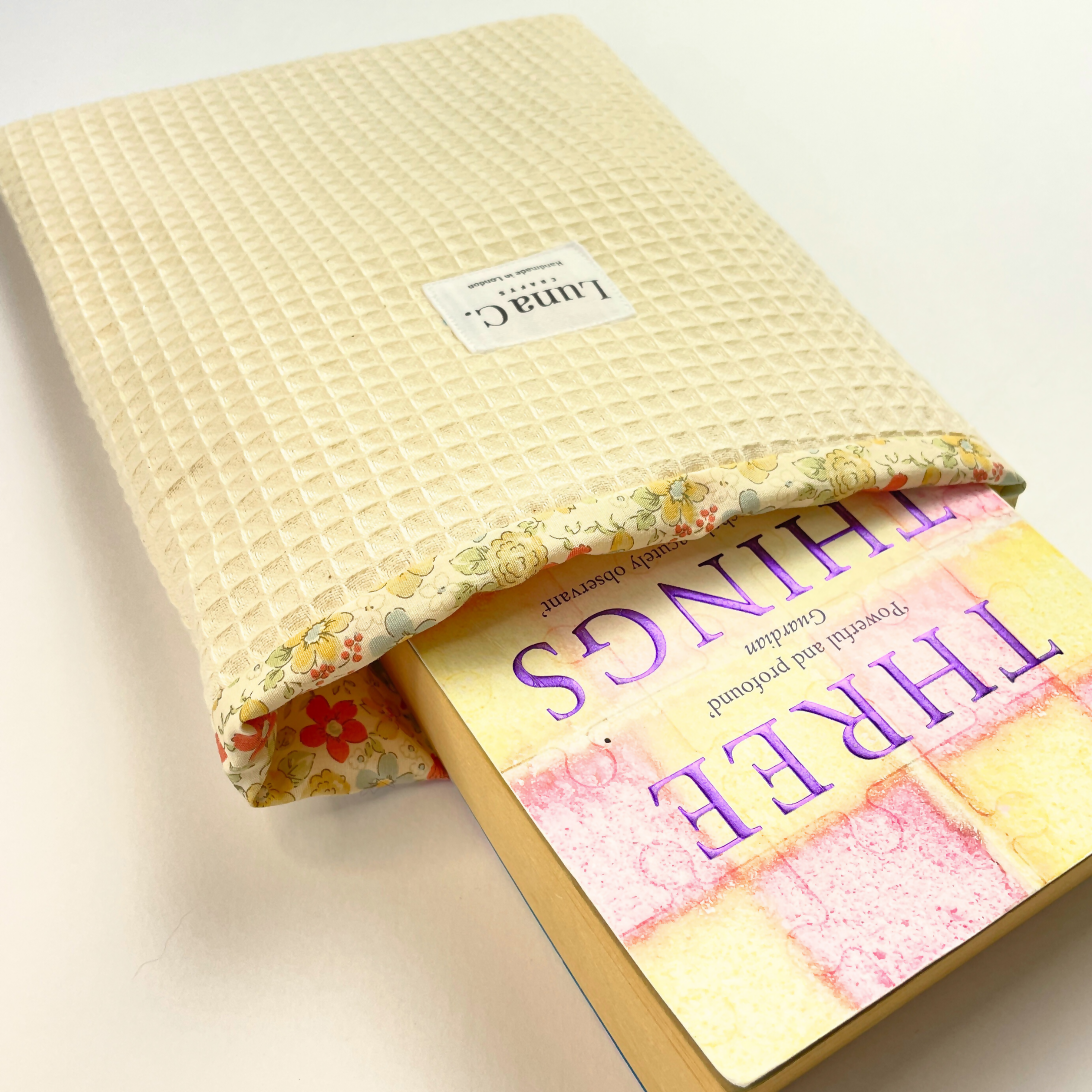 Creamy Yellow Waffle Fabric Multicolour Floral Lining Book Sleeve