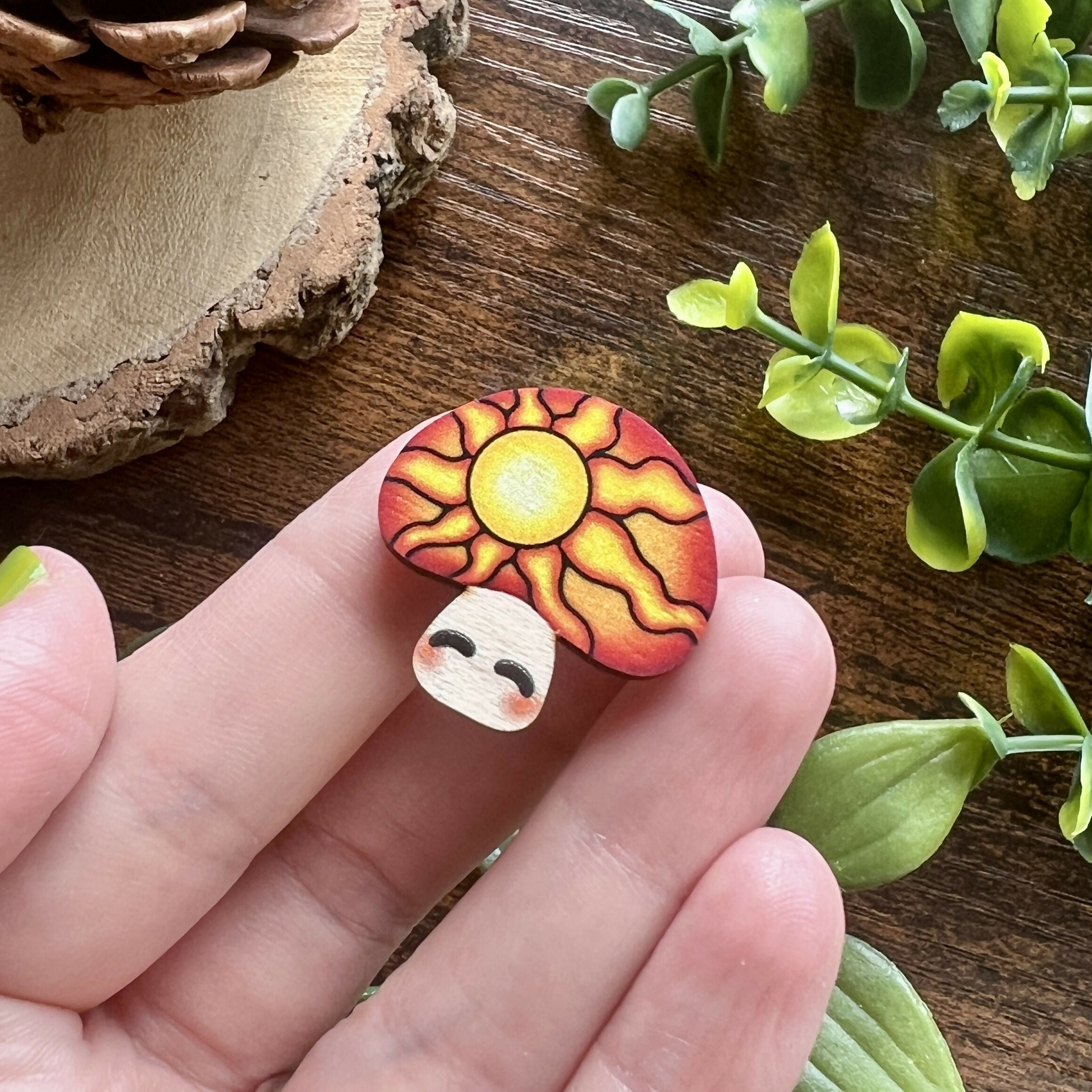 Dawn Mushroom Wooden Pin