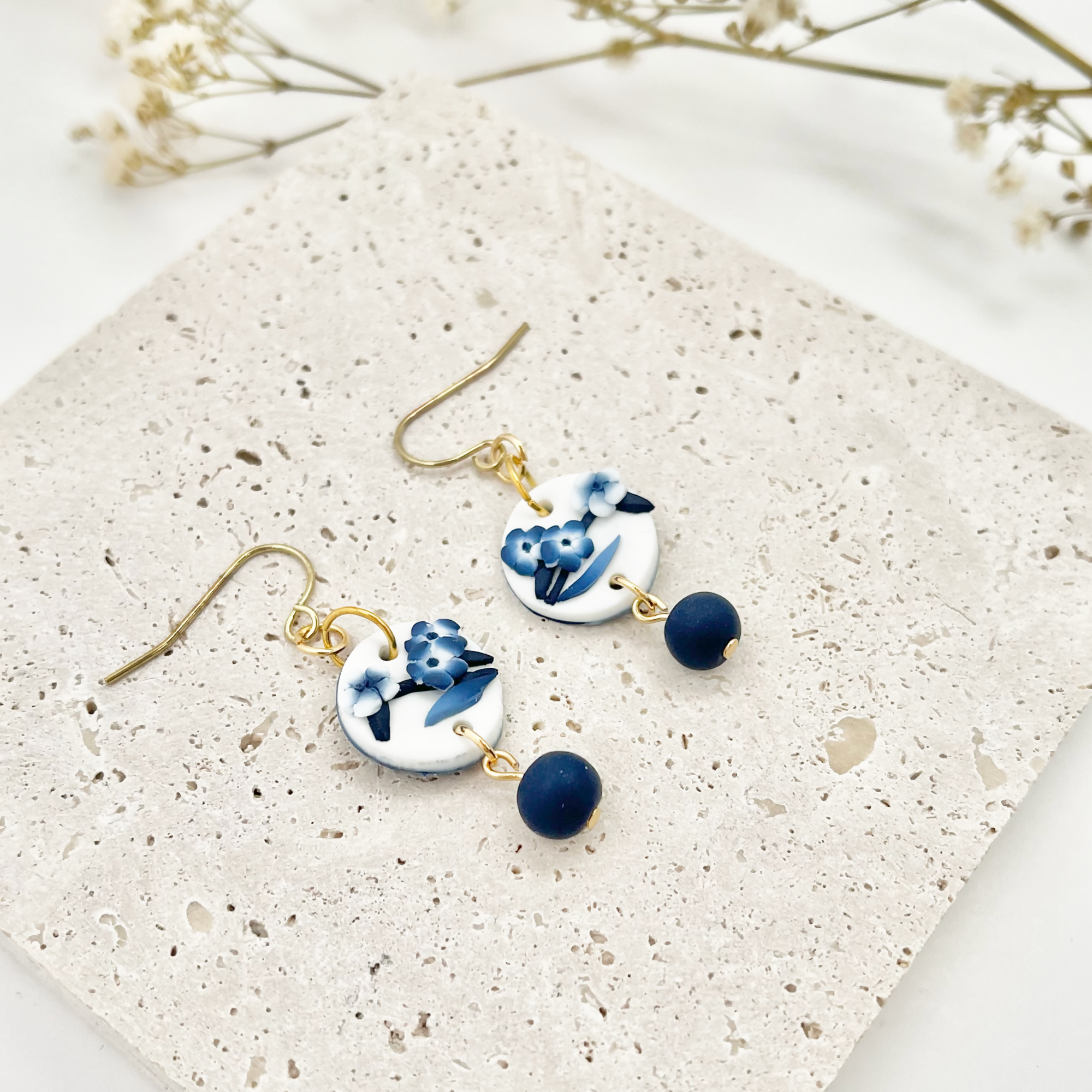 Blue China No. 5 - Handmade Polymer Clay Earrings