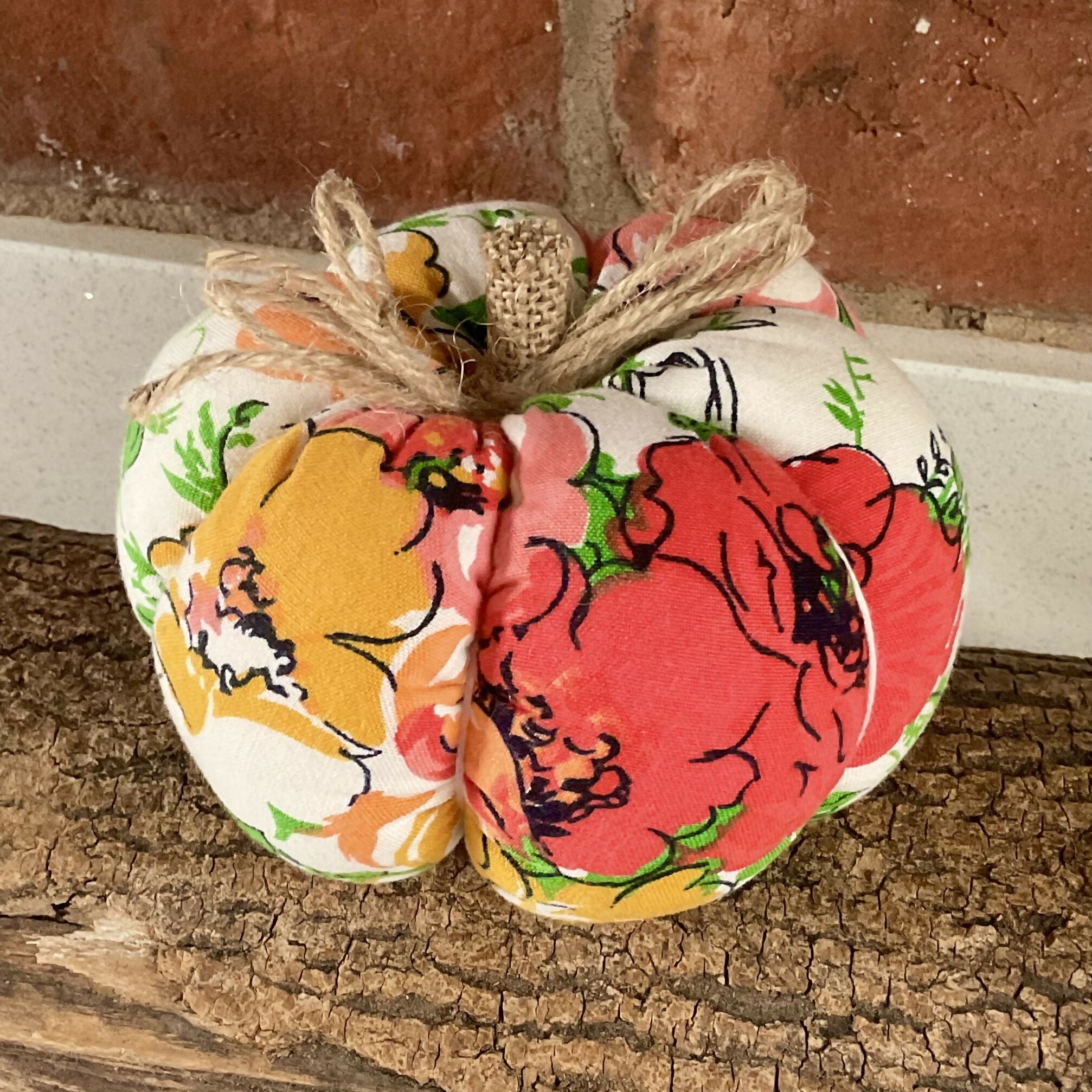Floral Fabric Pumpkin Decoration, Handmade And Up-Cycled Colourful Autumn Ornament