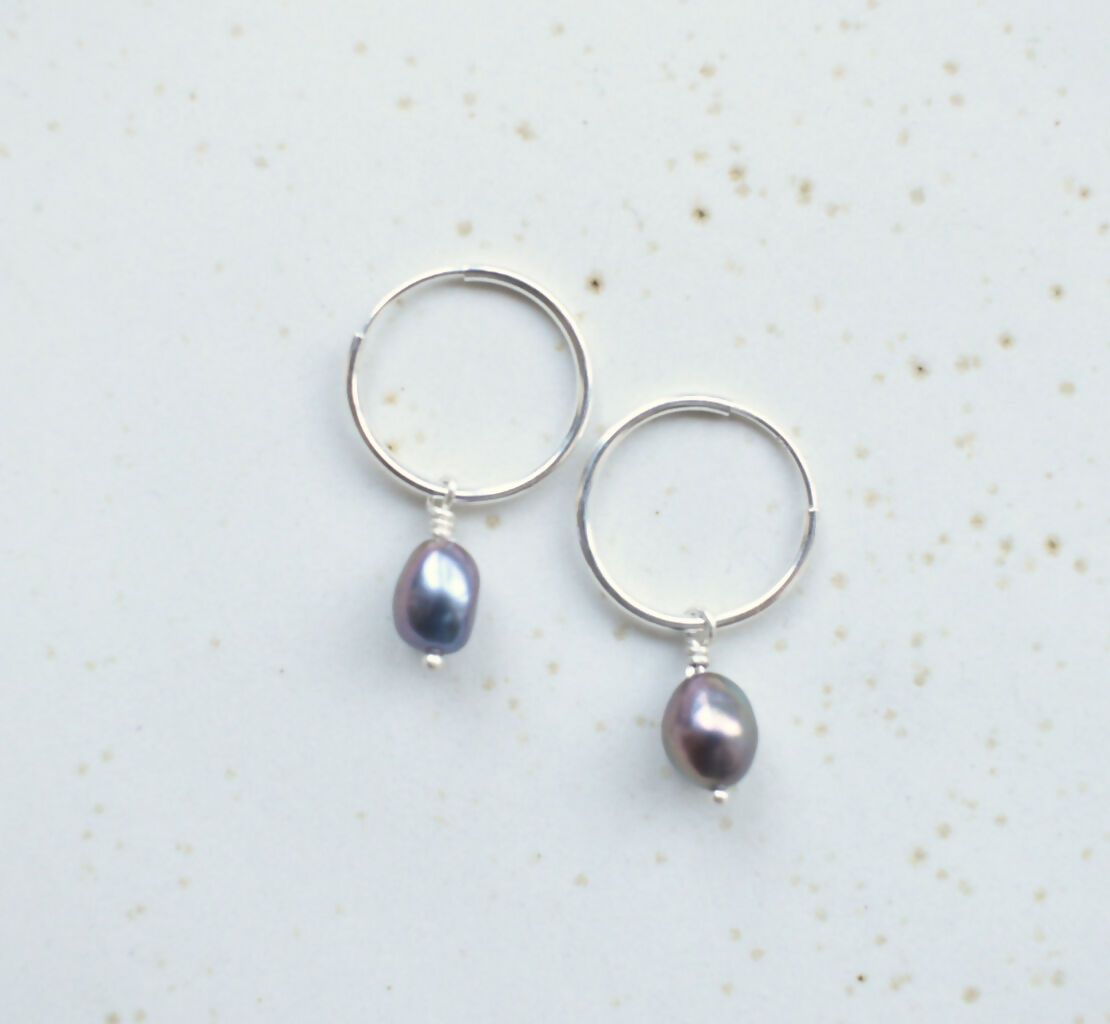 Sterling Silver & Freshwater Pearl Drop Hoop Earrings
