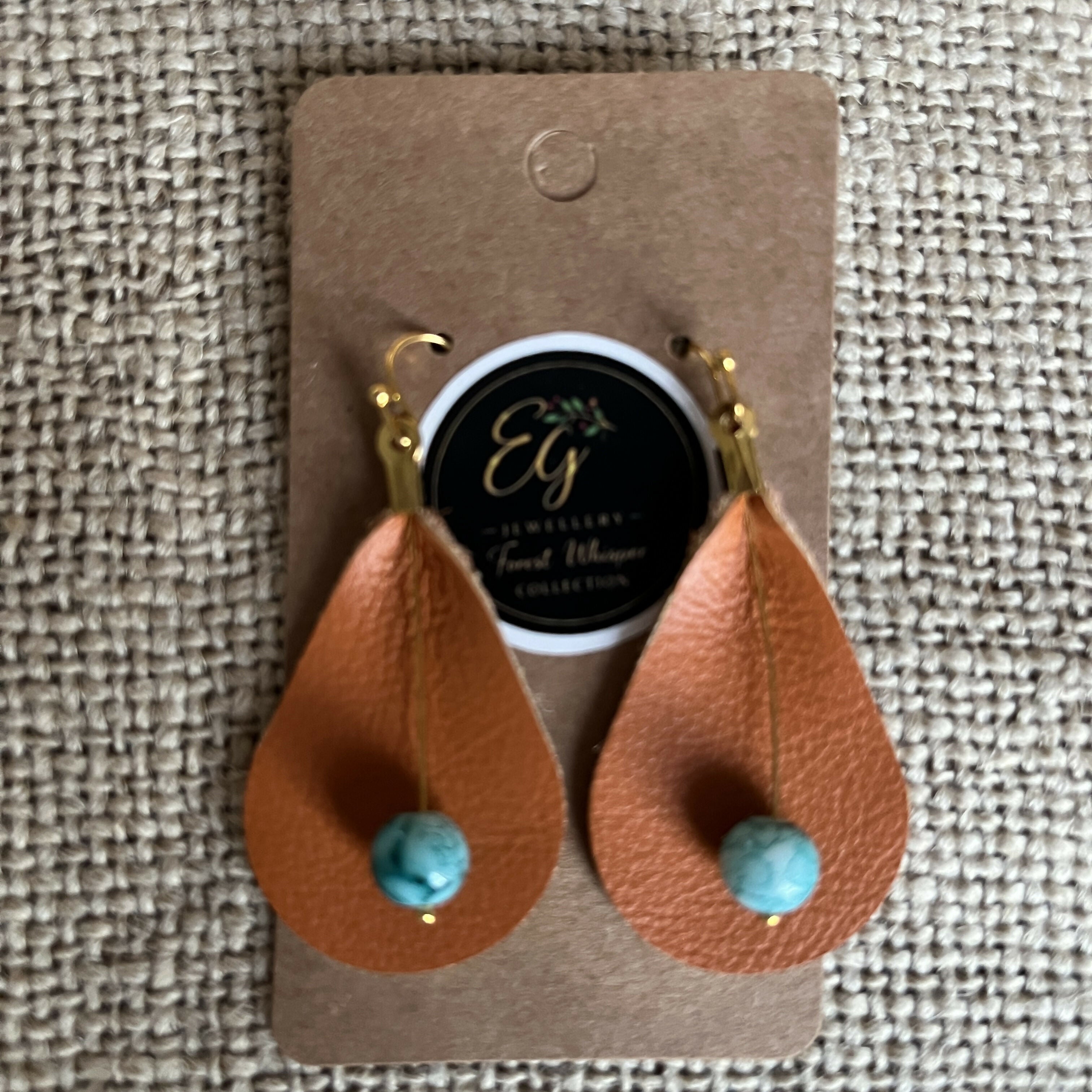 Forest Whisper Leather Earrings – Turquoise Dew