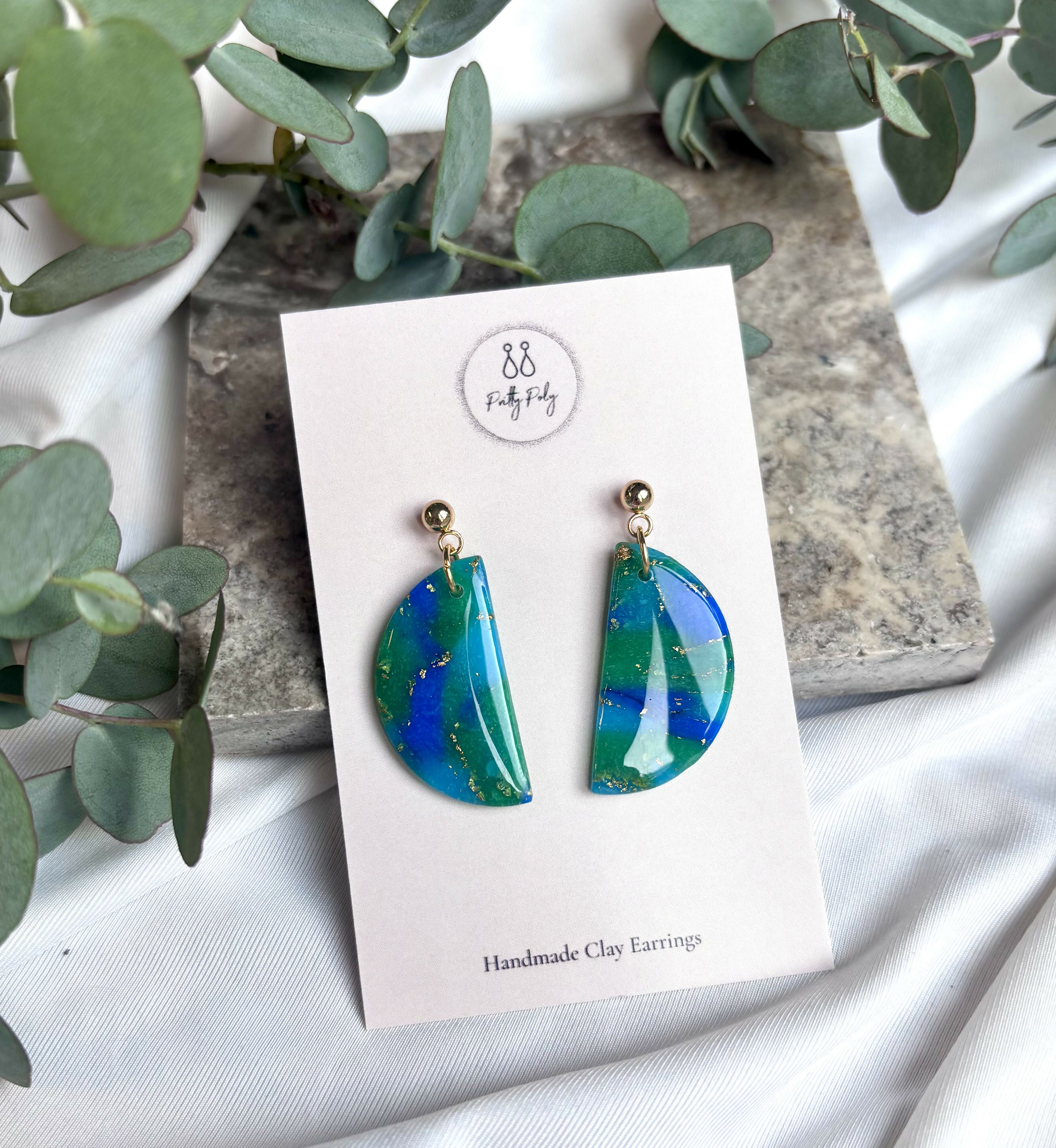 Ocean Dream Collection - Medium Semi Circle Polymer Clay Earrings