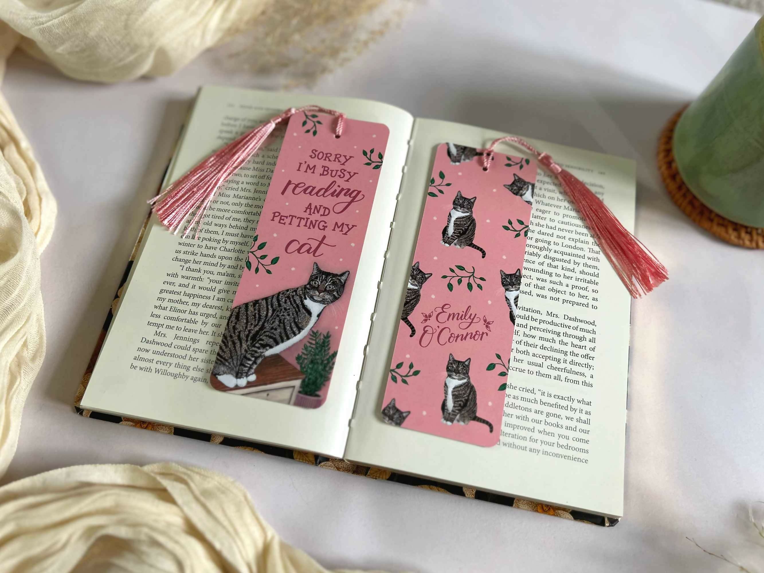 Tabby Cat Bookmark Pink