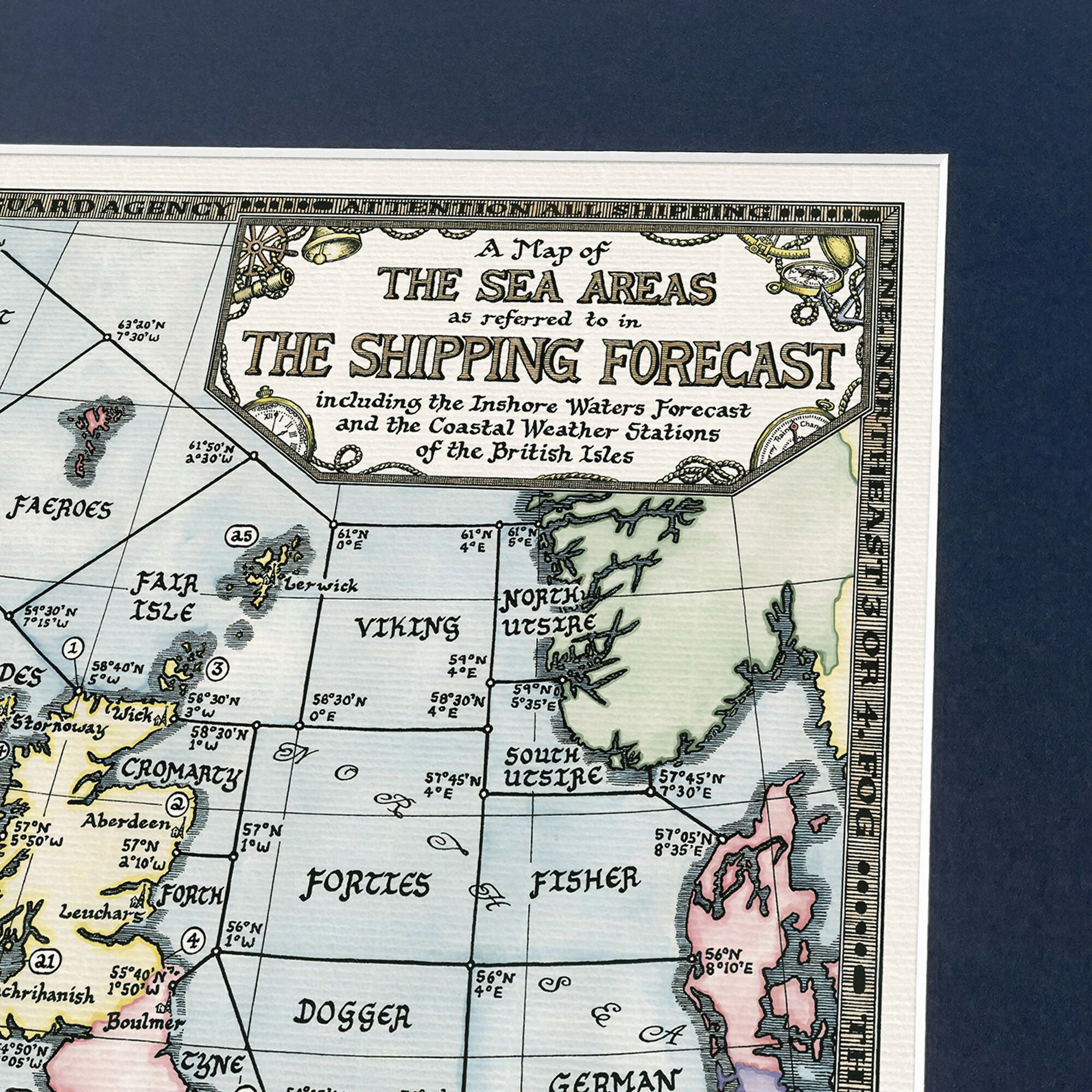 Watercolour Shipping Forecast Map Hand Drawn Art Print