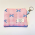 Pink Gingham Blue Bows Zipped Keychain Wallet