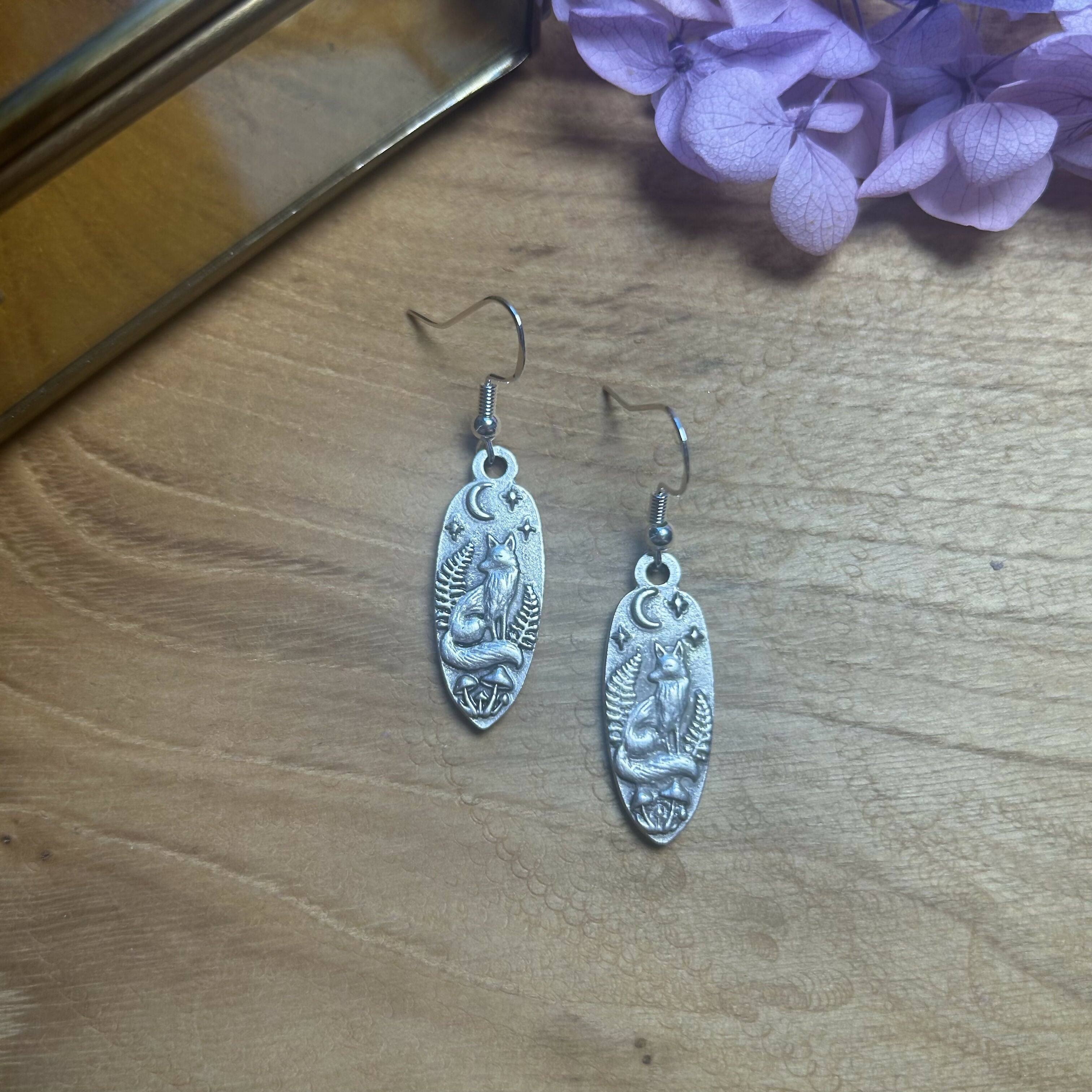 Lovely Fox & Moon Charm Earrings