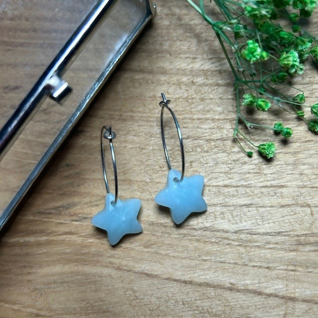 Silver Plated Hoops Featuring Aventurine Stone Star