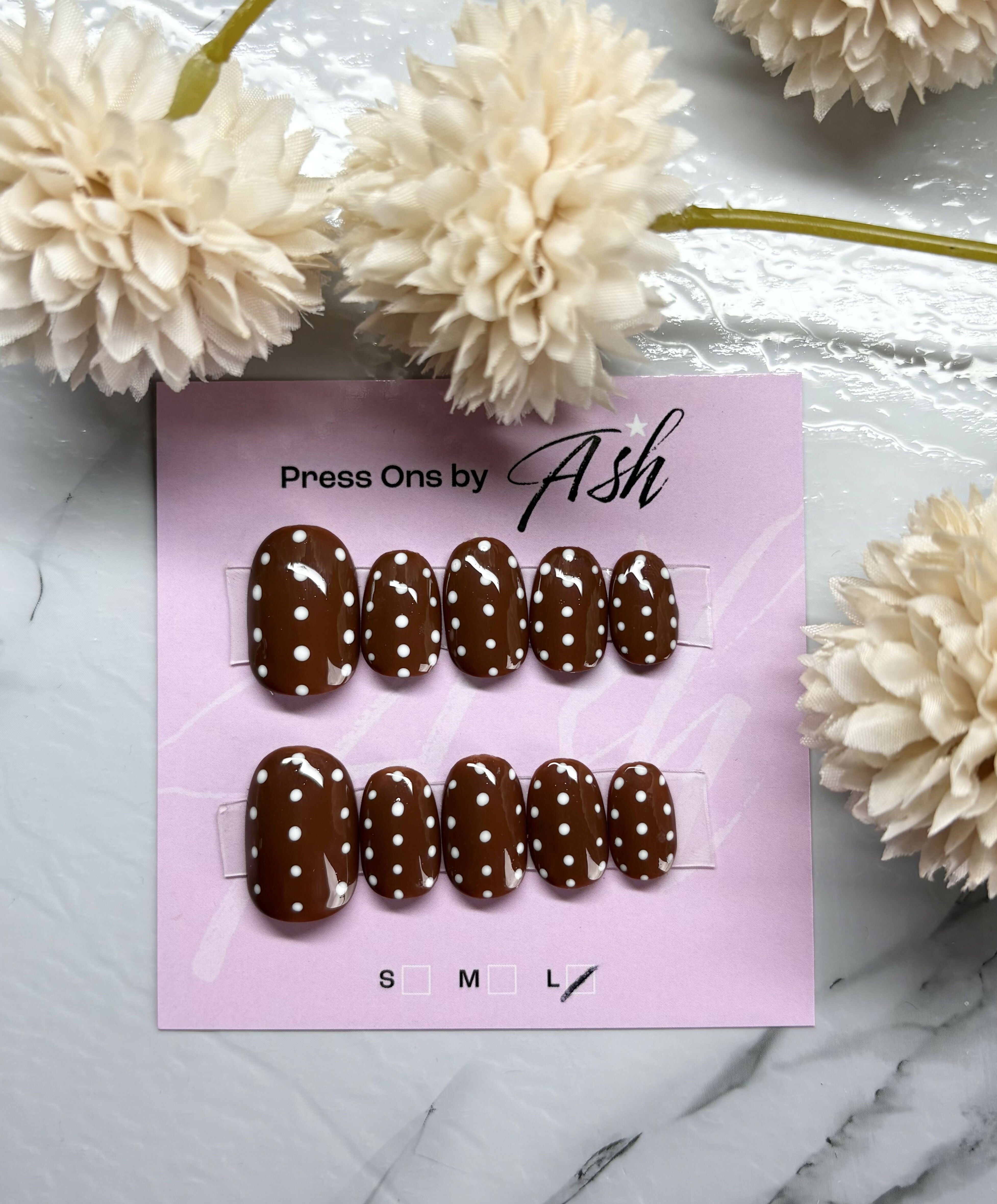 Reusable Brown Dotty Handmade Press On Nails