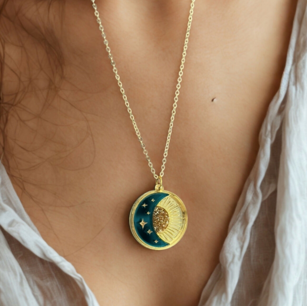 Dreamy, Celestial, Sun And Moon Pendant
