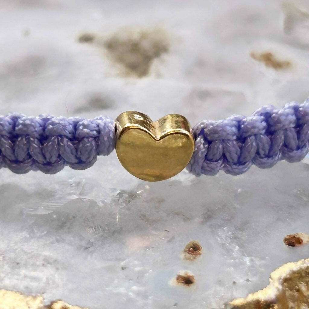 Handmade Adjustable Macrame Bracelet With Gold Vermeil Heart Detail