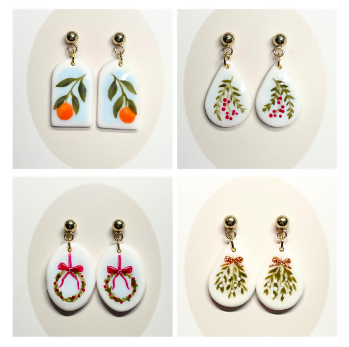 Polymer Clay Earrings With Gold Plated Fastenings