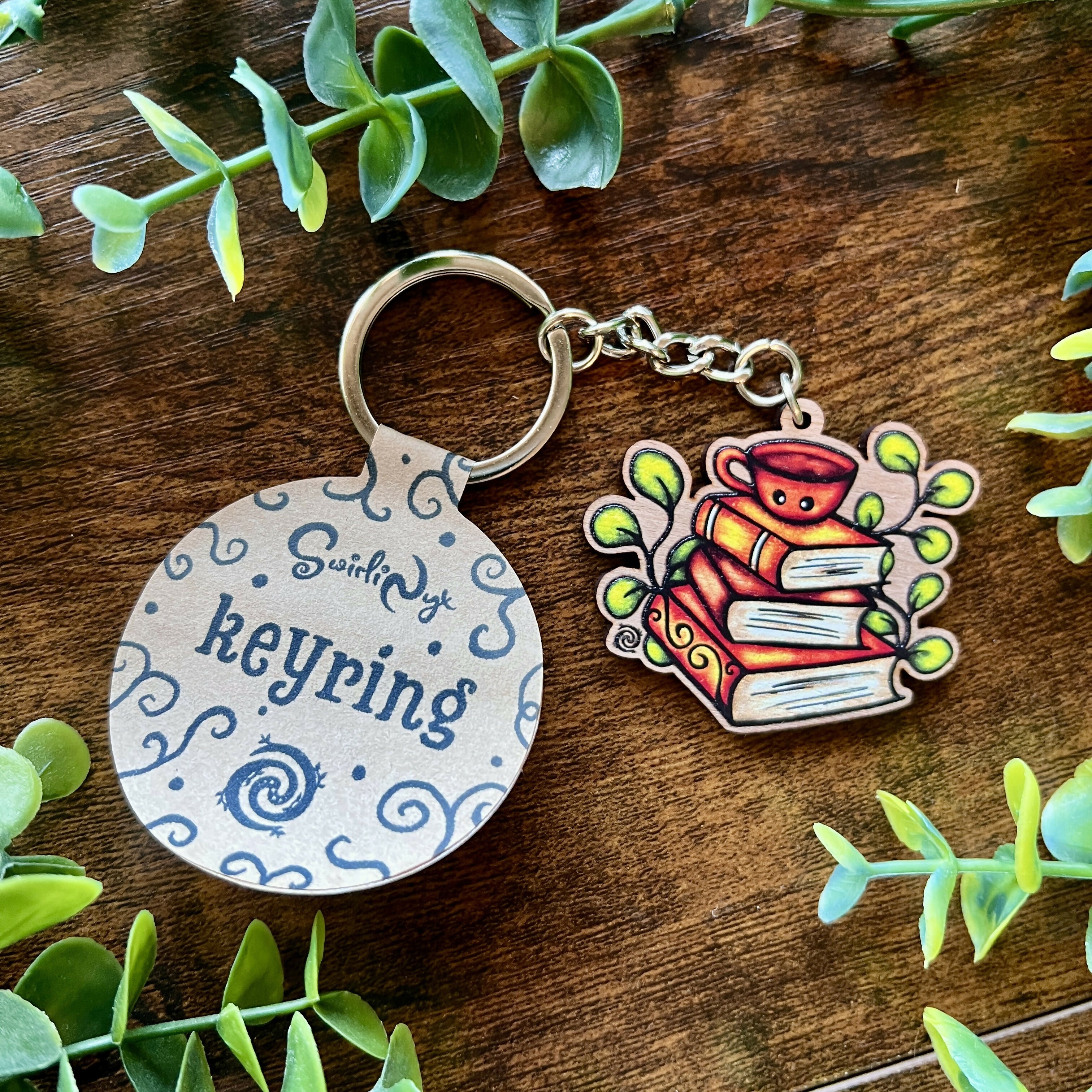 Book Stack Wooden Keyring