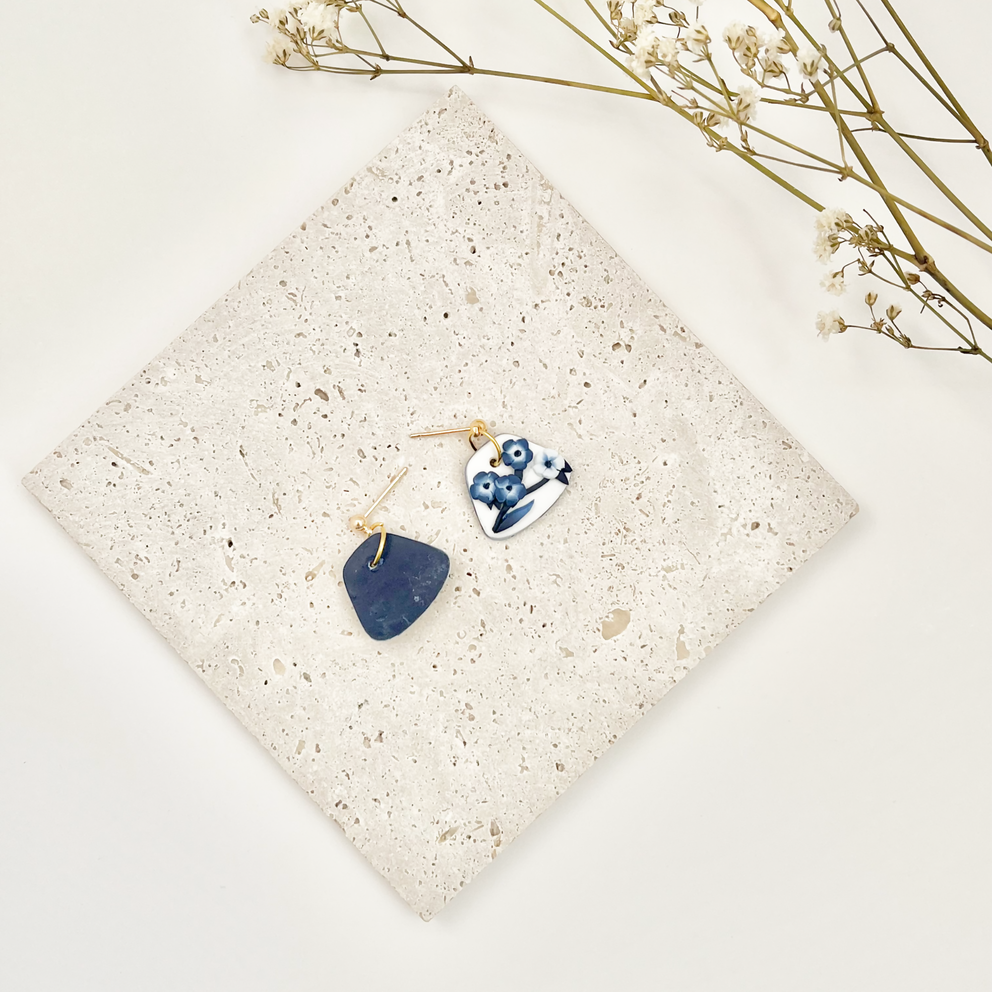 Blue China No. 7 - Handmade Polymer Clay Earrings