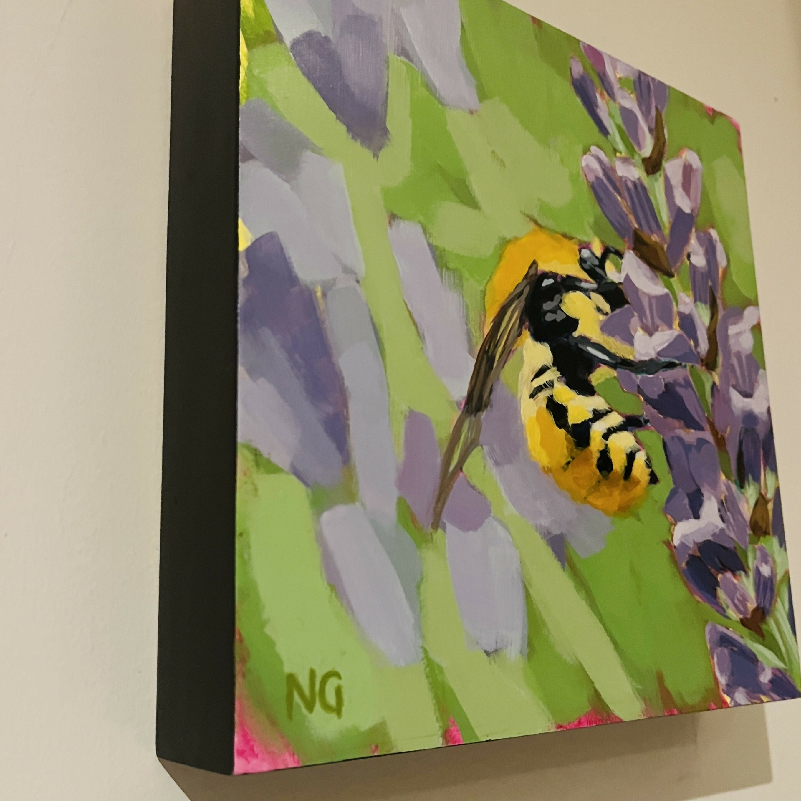 Bee on Lavender - Original Acrylic Painting