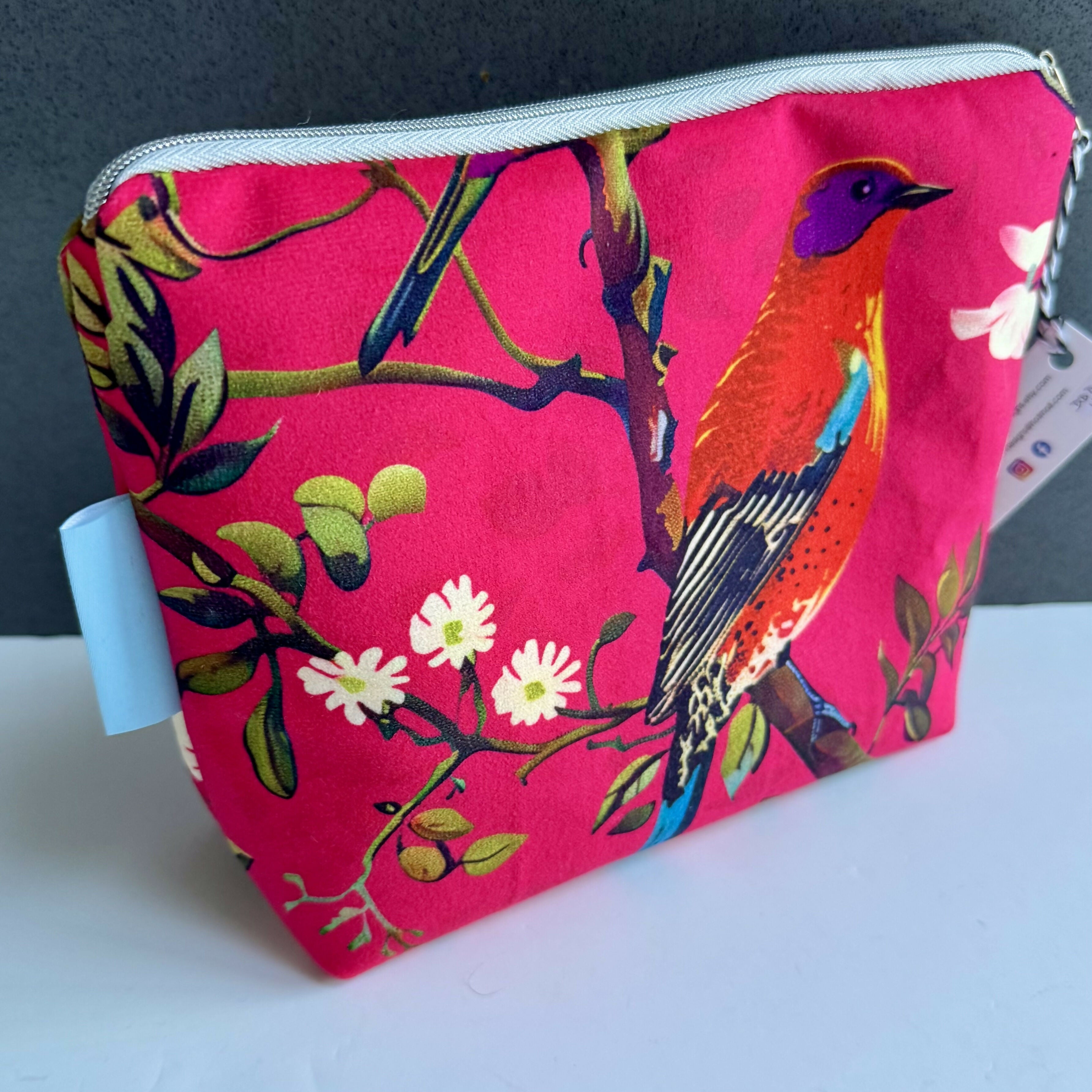 Velvet Pouch - Pink Birds
