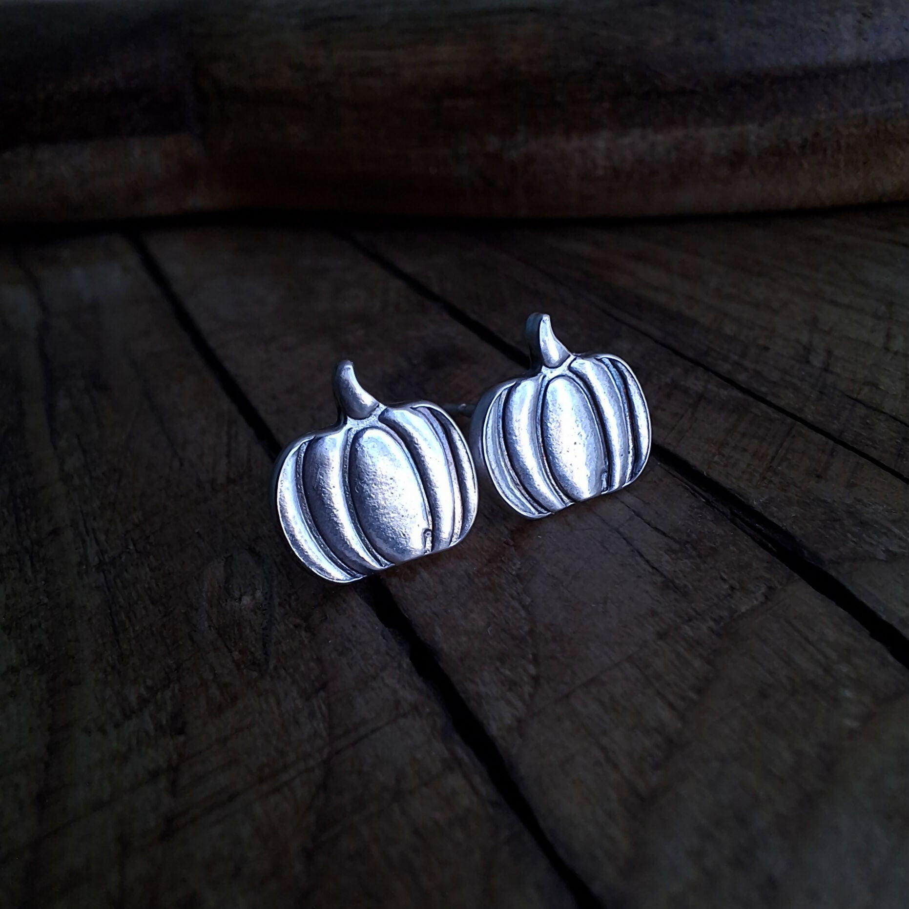 Handmade Silver Pumpkin Earring Studs