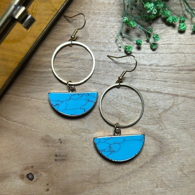 Stunning Gold Plated Turquoise Half Circle Earrings
