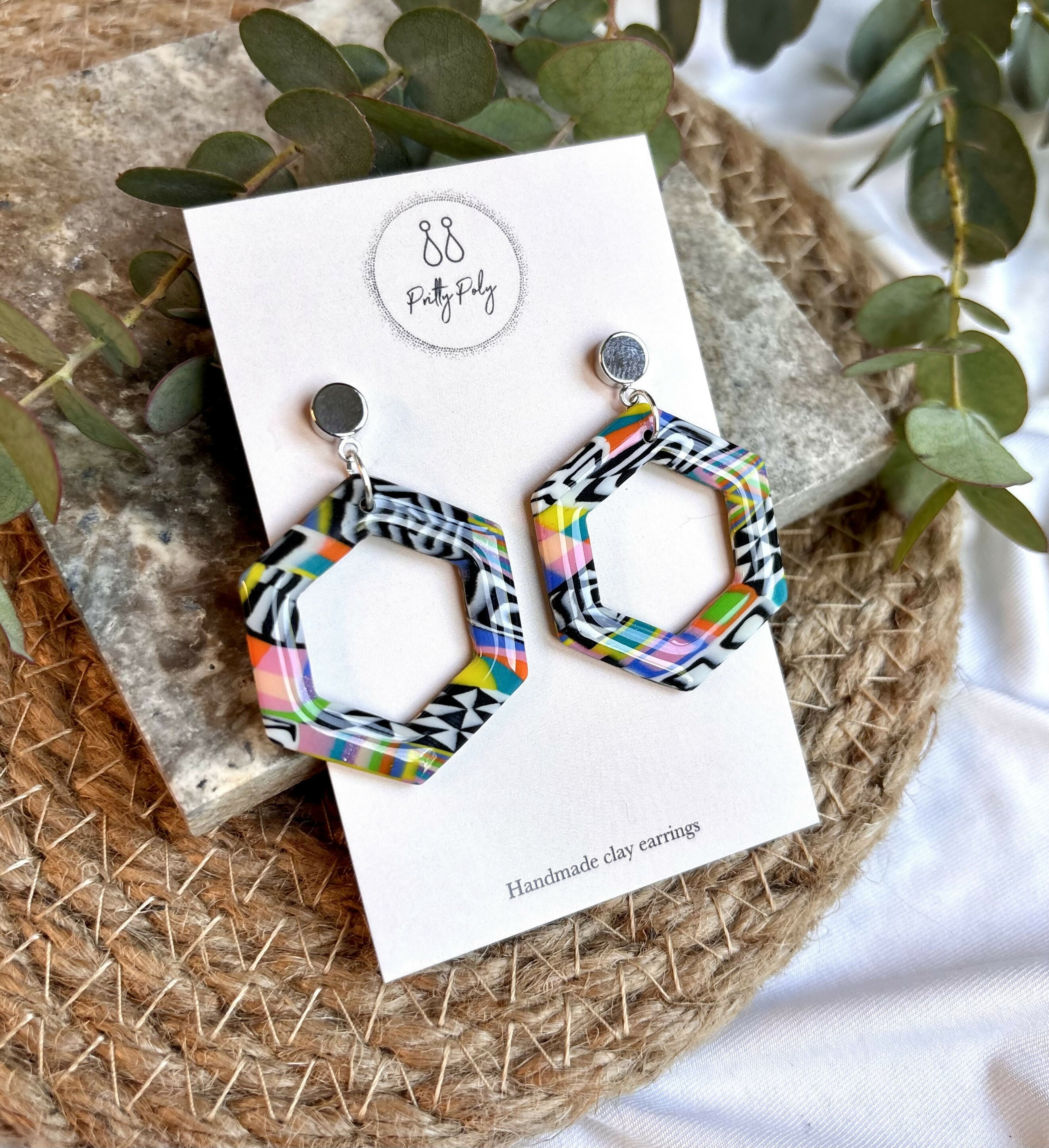 Funky Pattern Collection - Hexagon Polymer Clay Earrings